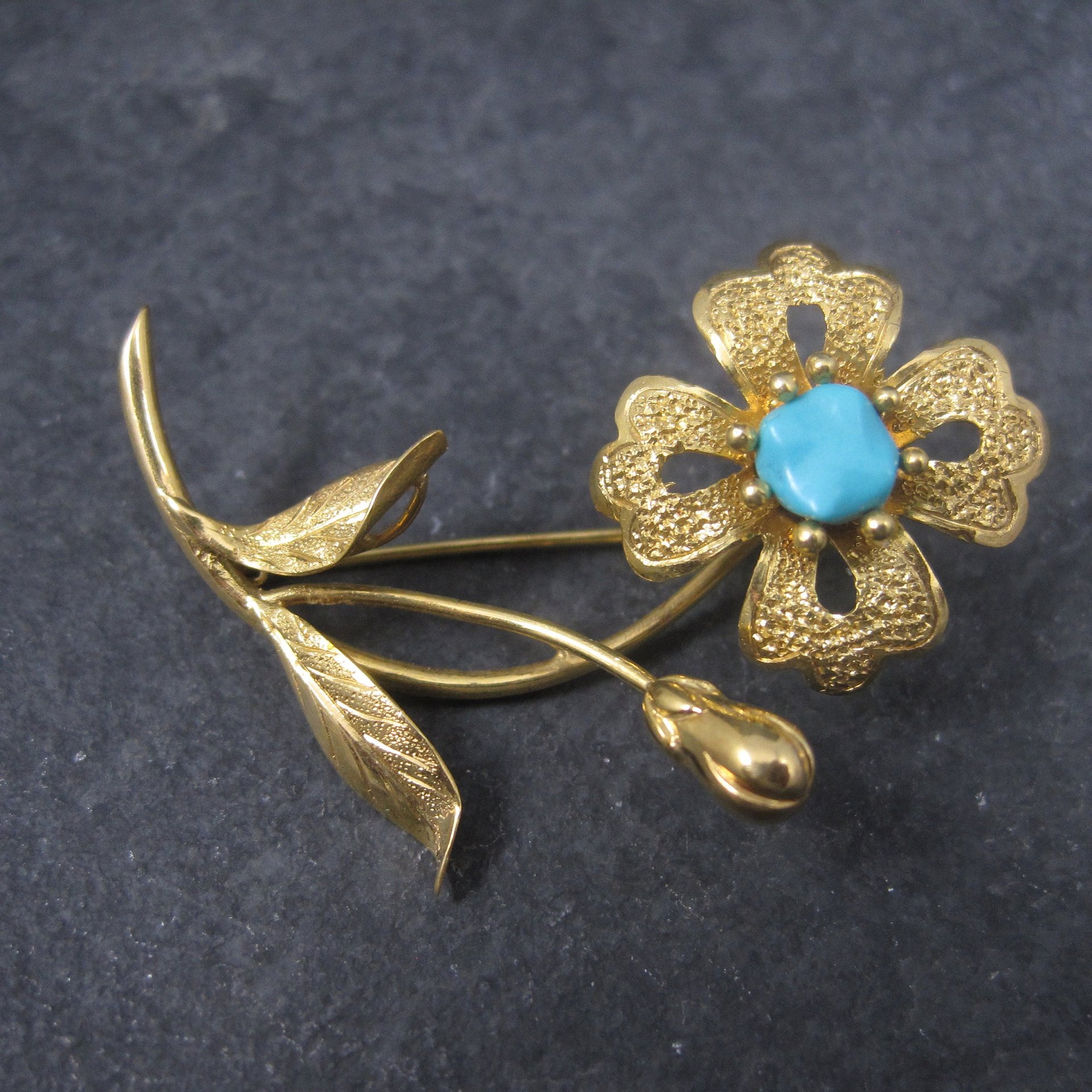 Vintage 14K Turquoise Flower Brooch