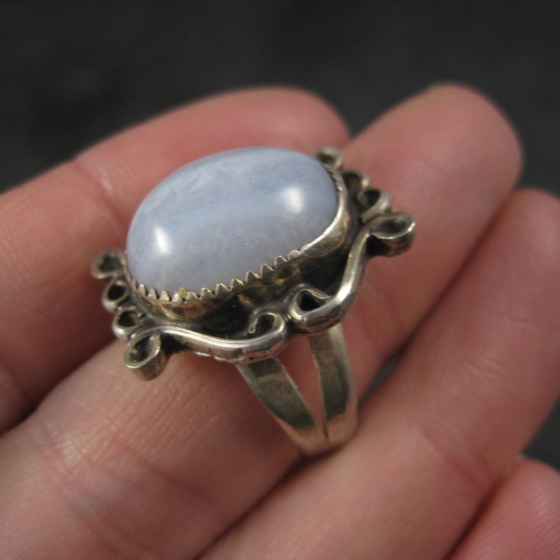 Vintage Sterling Blue Banded Agate Ring Size 7