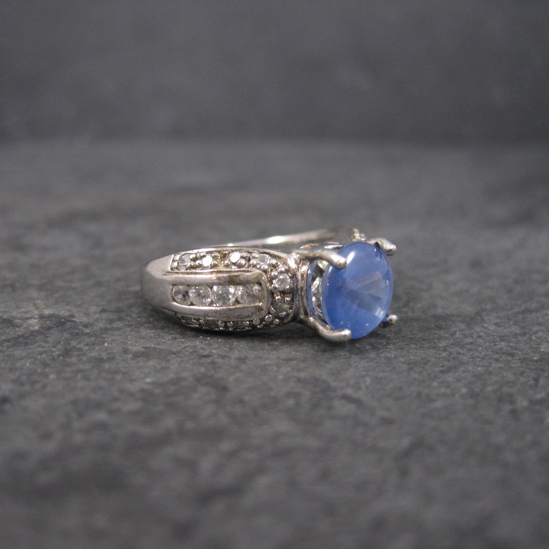 Sapphire Ring and White Zircon Ring Sterling Sz 8