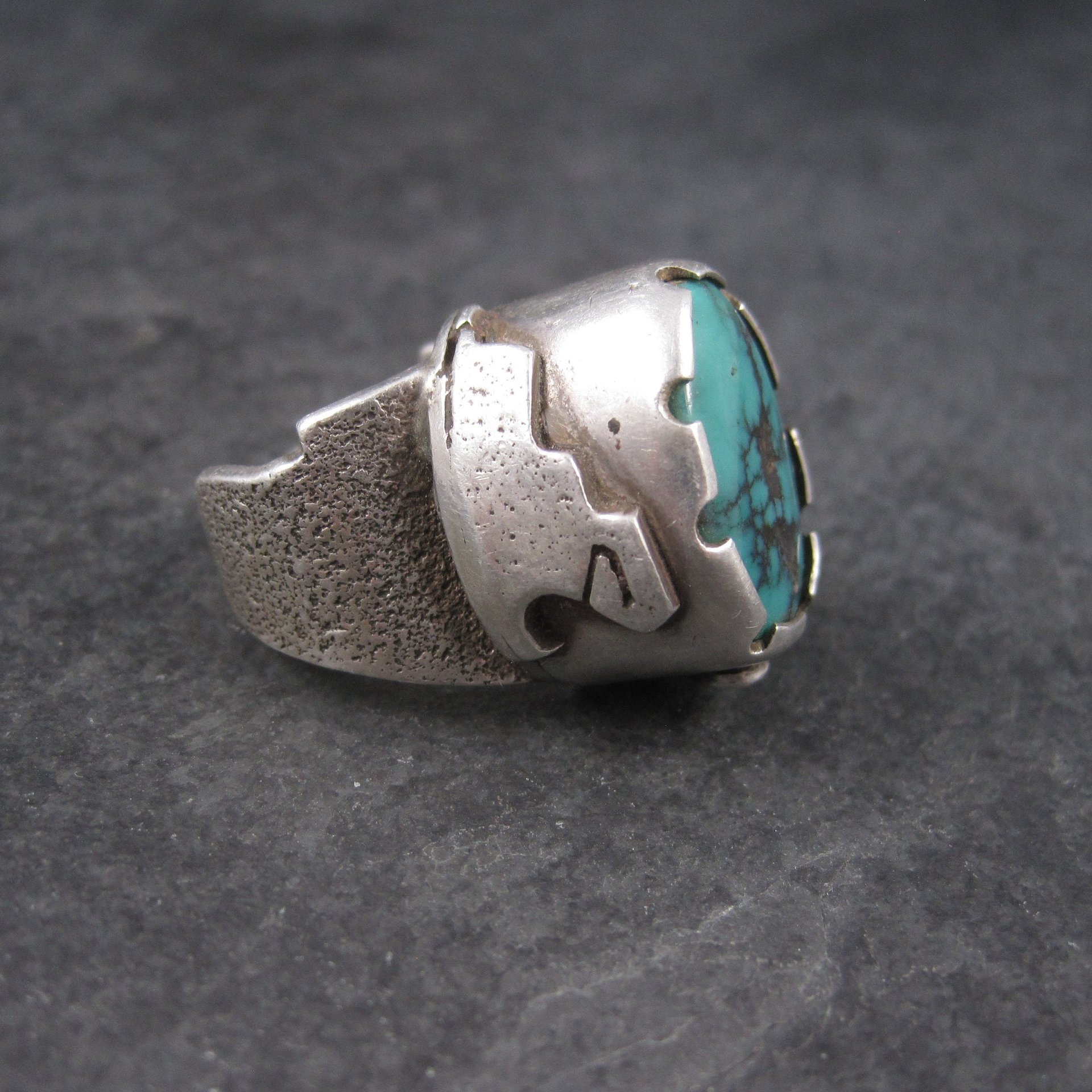 Huge Turquoise Ring Vintage Southwestern Tufa Cast Kewa Jewelry Size 6.5
