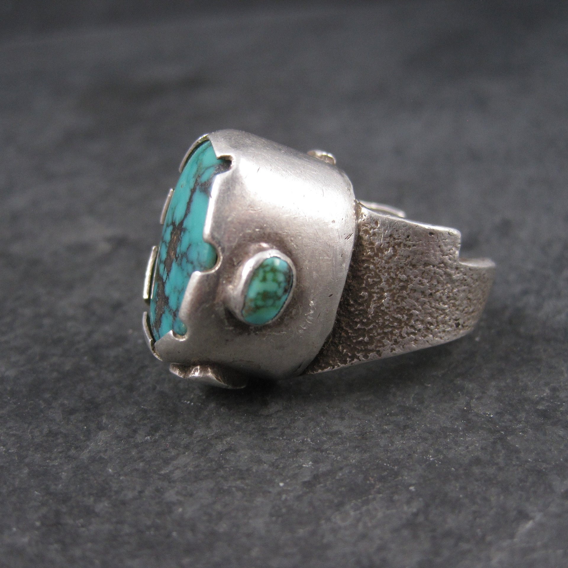Huge Turquoise Ring Vintage Southwestern Tufa Cast Kewa Jewelry Size 6.5