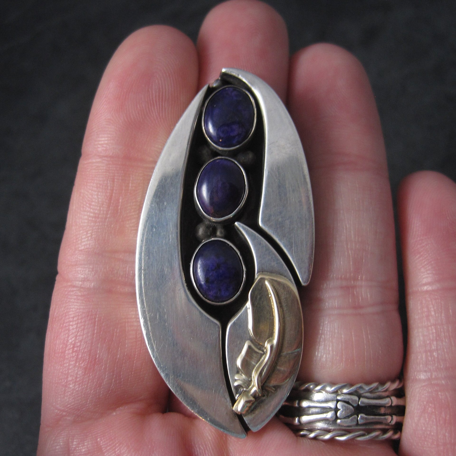 Vintage OOAK Navajo Sugilite Feather Ring Wilbert Cora Vandever