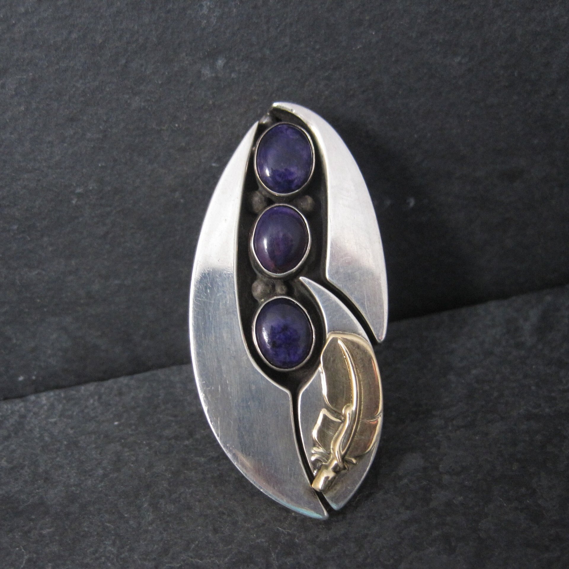 Vintage OOAK Navajo Sugilite Feather Ring Wilbert Cora Vandever