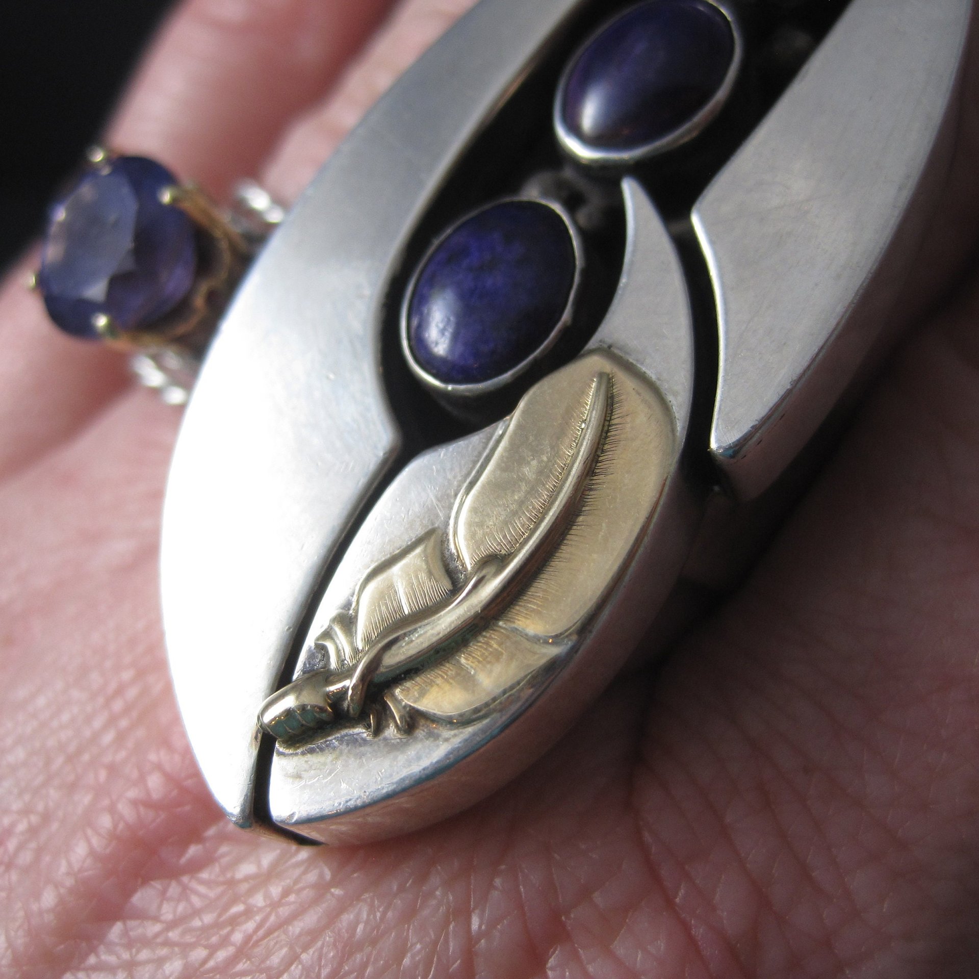 Vintage OOAK Navajo Sugilite Feather Ring Wilbert Cora Vandever