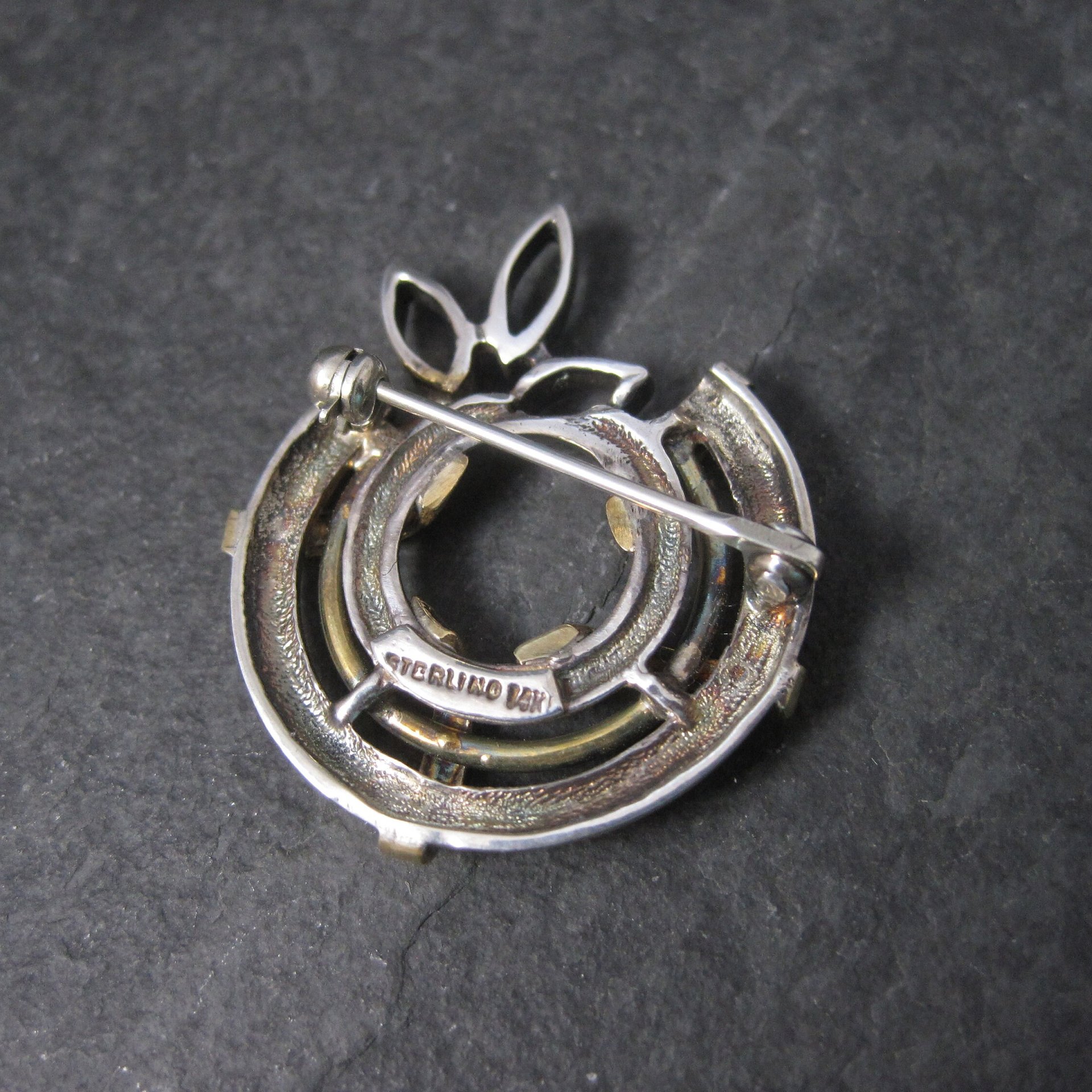 Vintage Sterling 14K Wreath Brooch