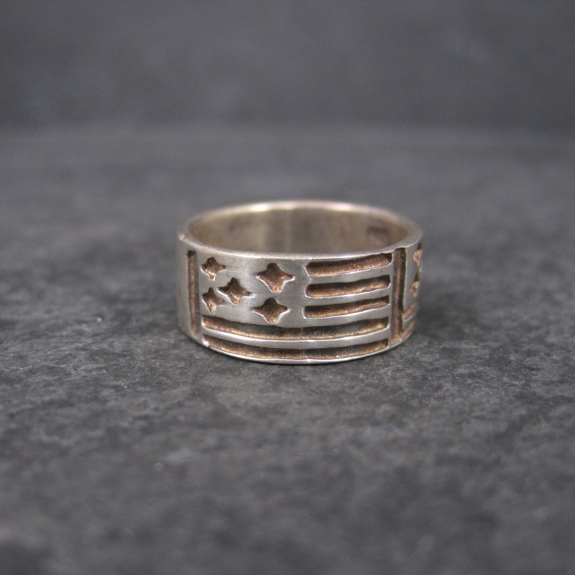 Vintage Sterling Flag Band Ring Size 5