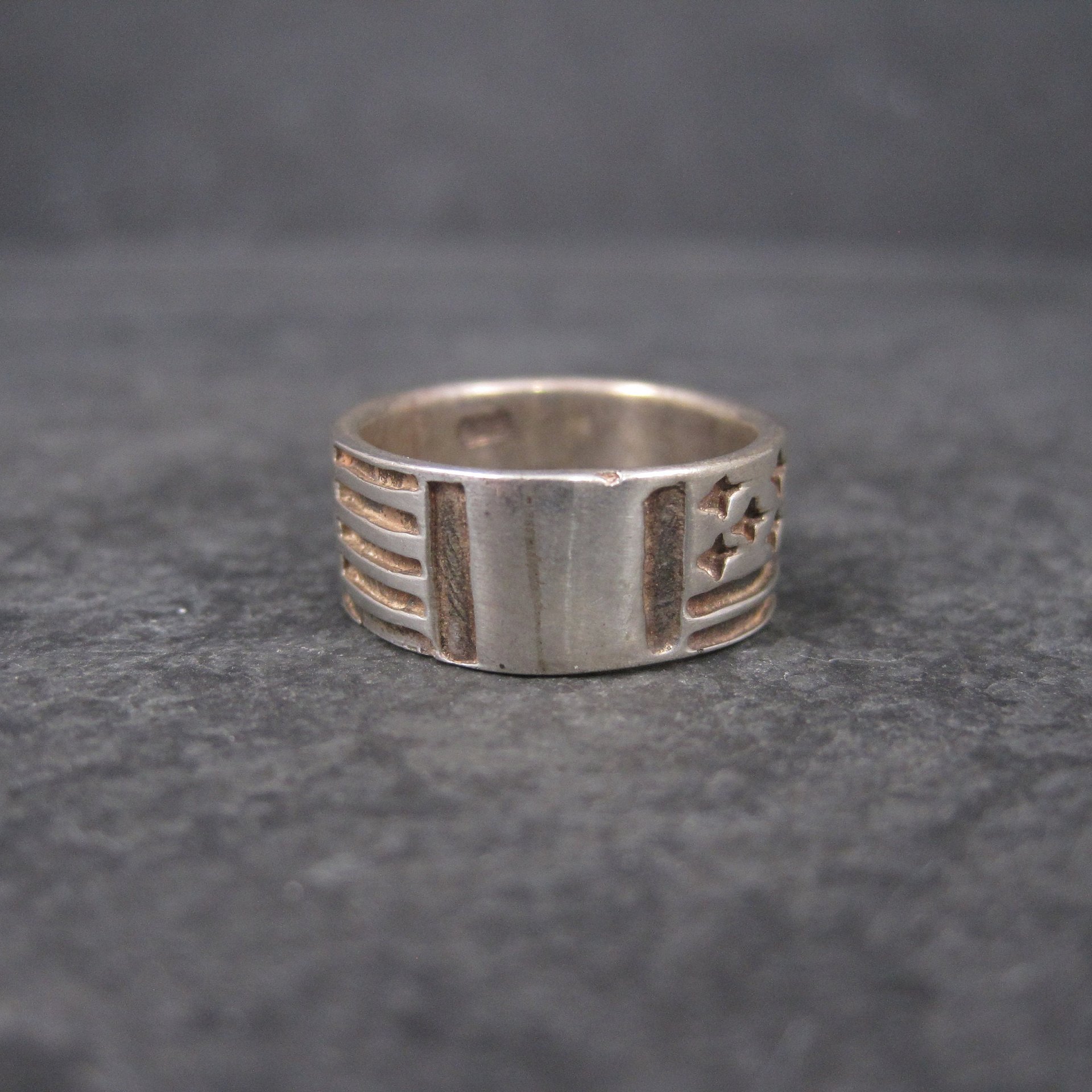 Vintage Sterling Flag Band Ring Size 5