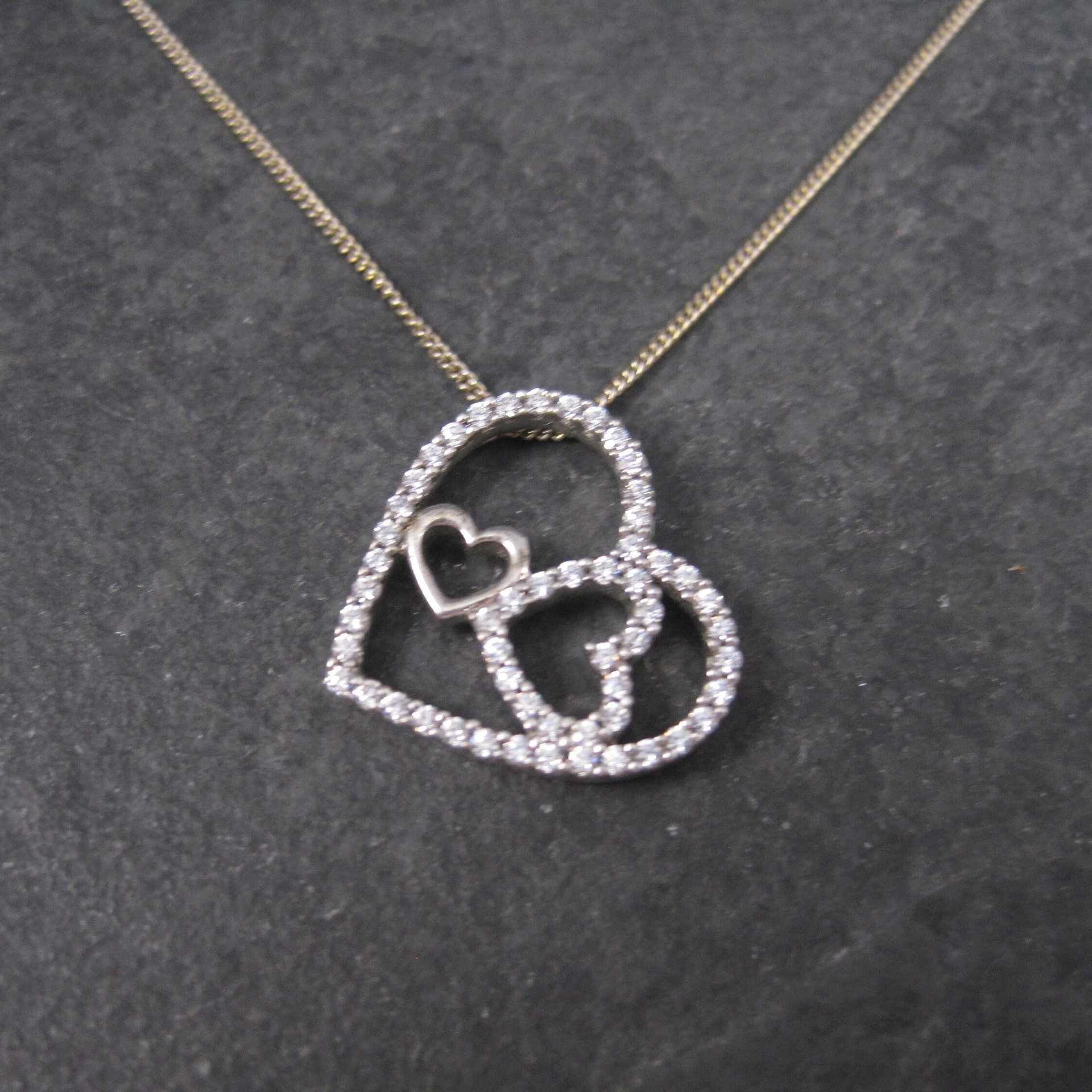 Vintage Sterling Cubic Zirconia Triple Heart Pendant