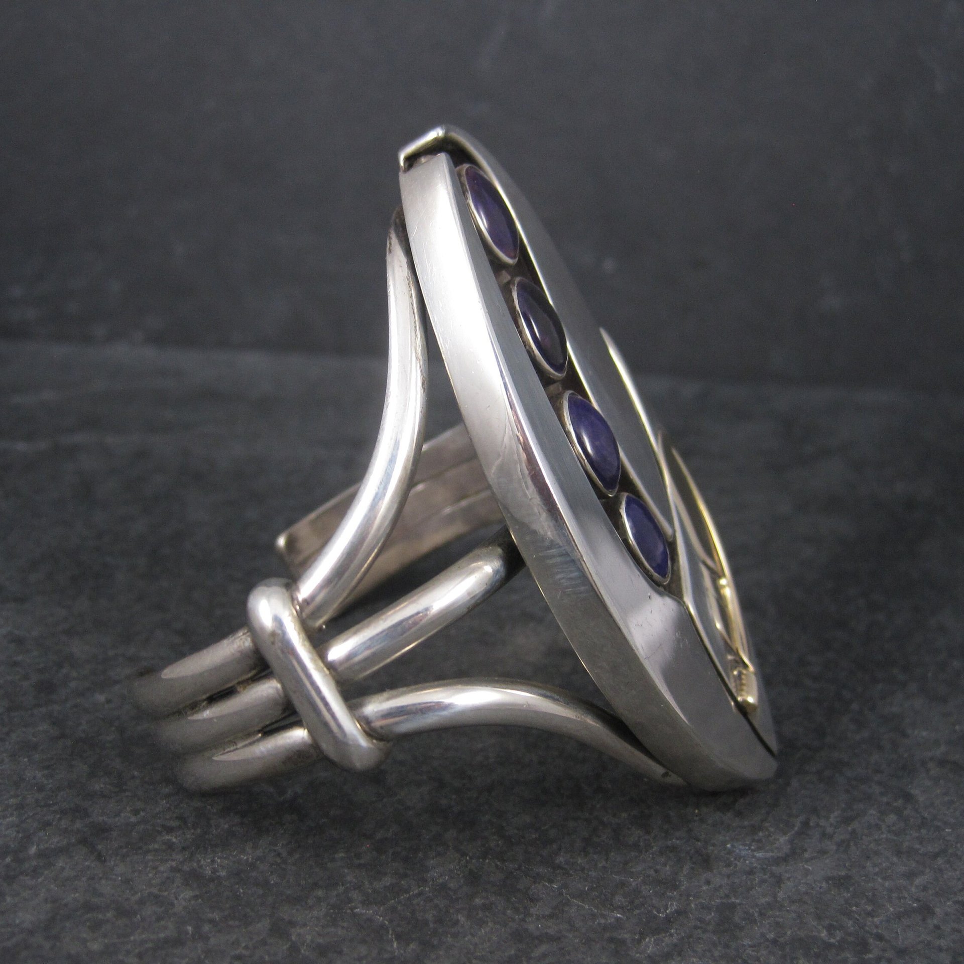 Sterling Navajo Sugilite Feather Cuff Bracelet Wilbert Cora Vandever