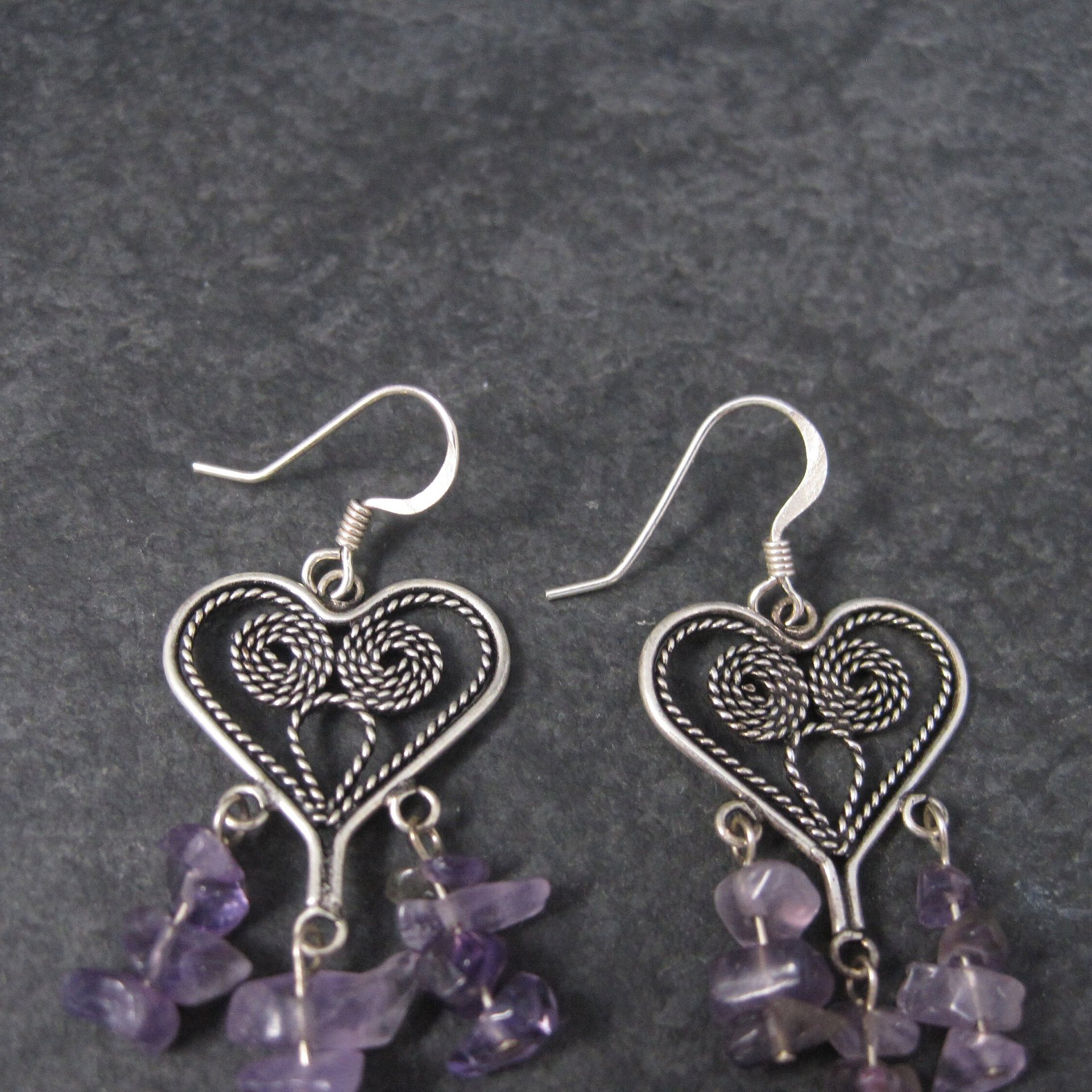 Vintage 90s Sterling Amethyst Heart Earrings