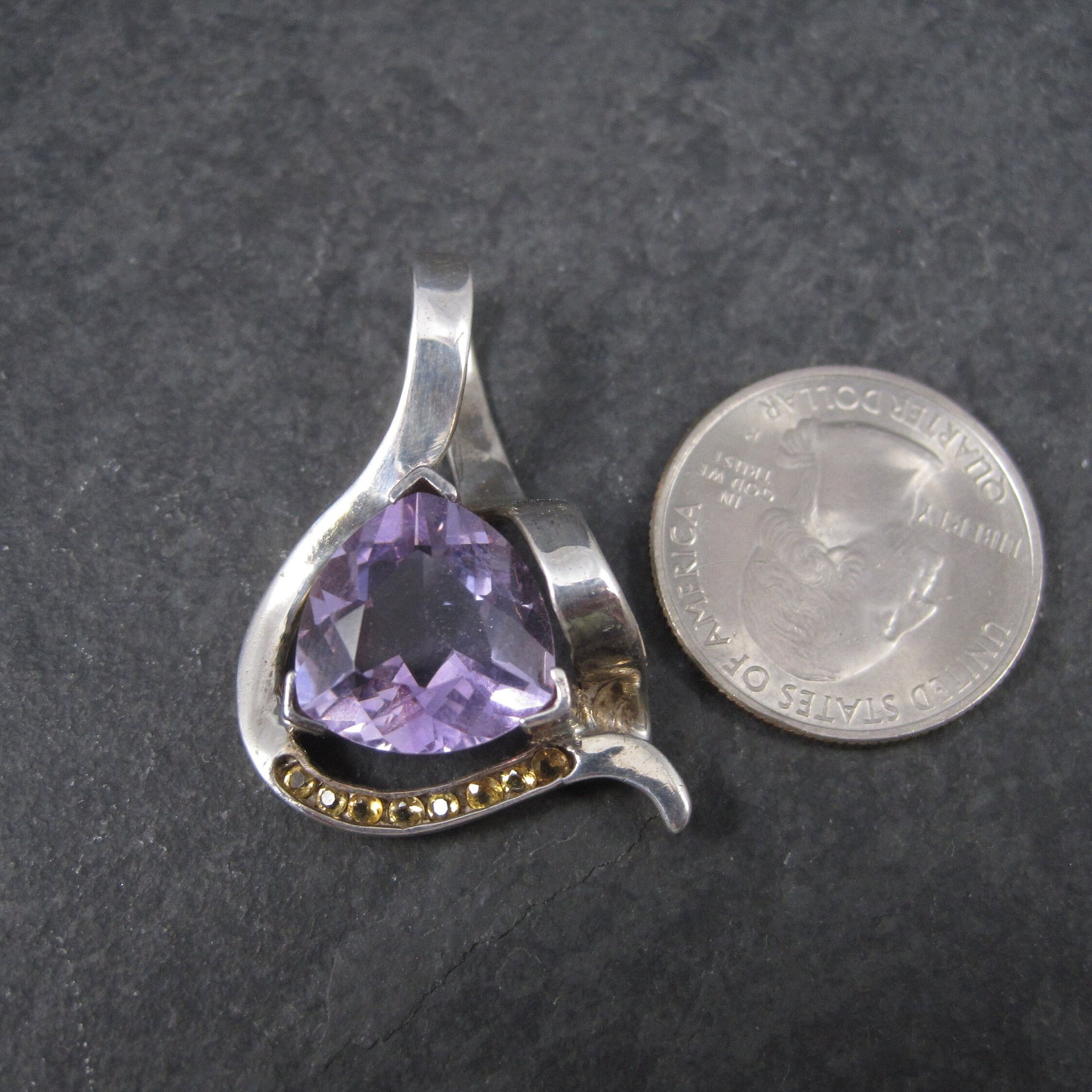 Huge Vintage Sterling Amethyst and Citrine Pendant