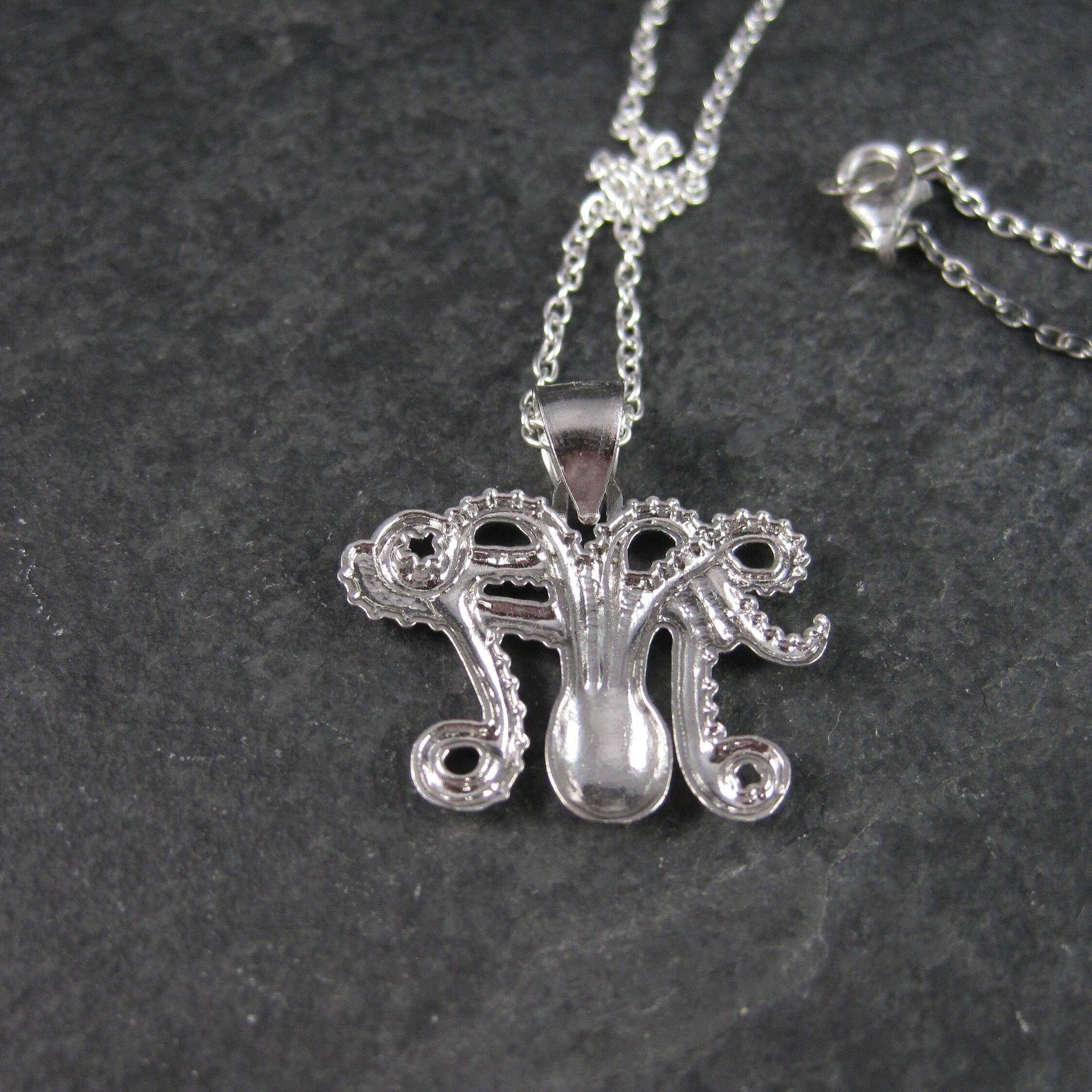 Estate Sterling Silver Octopus Pendant Necklace Laser Cut