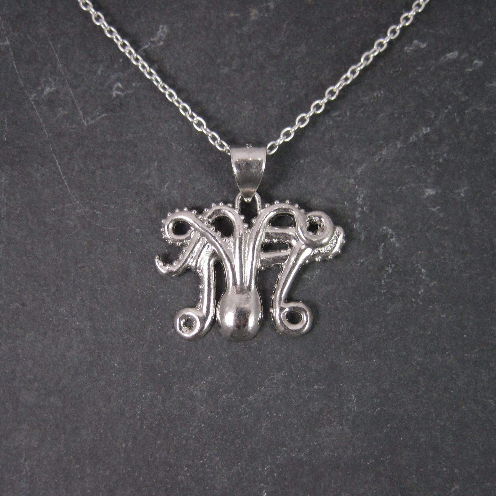 Estate Sterling Silver Octopus Pendant Necklace Laser Cut