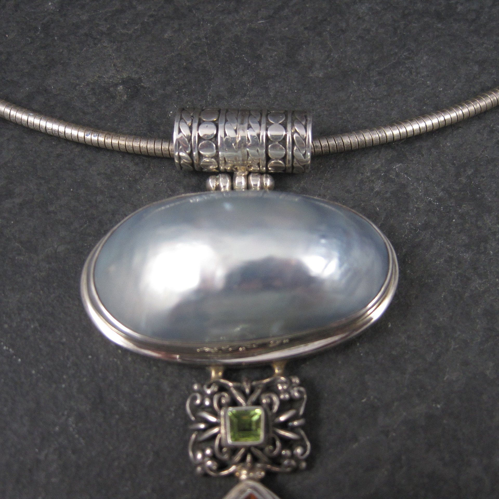 Large Vintage Sterling Peridot Topaz Mabe Pearl Pendant