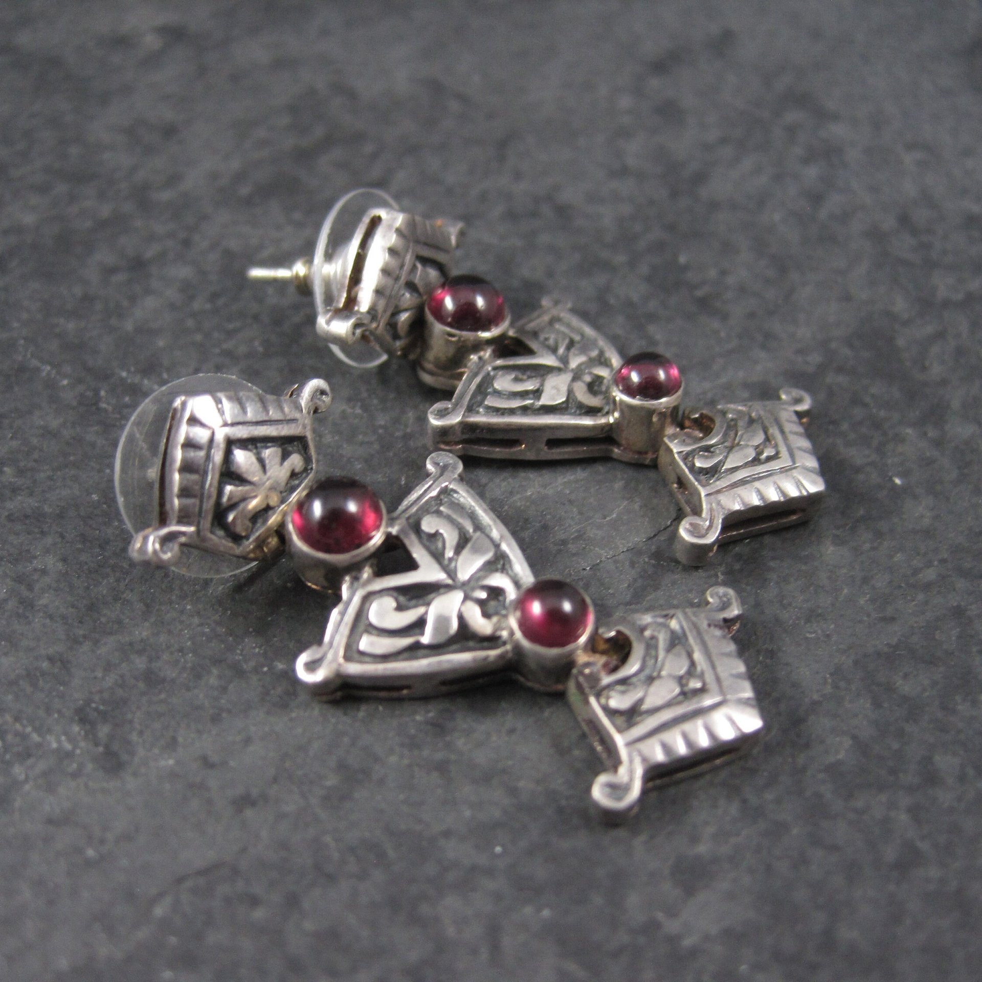 Art Nouveau Style Garnet Earrings Vintage Sterling Silver