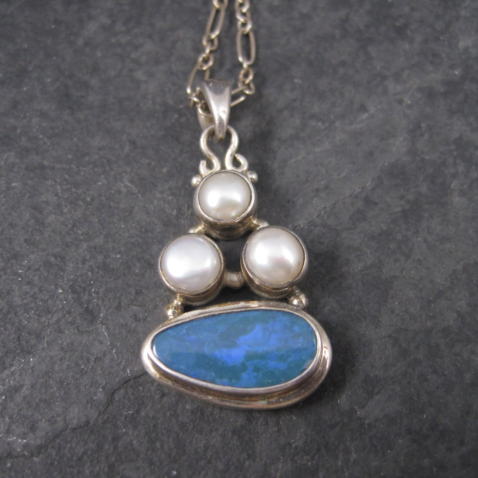 Vintage Sterling Pearl Blue Opal Pendant