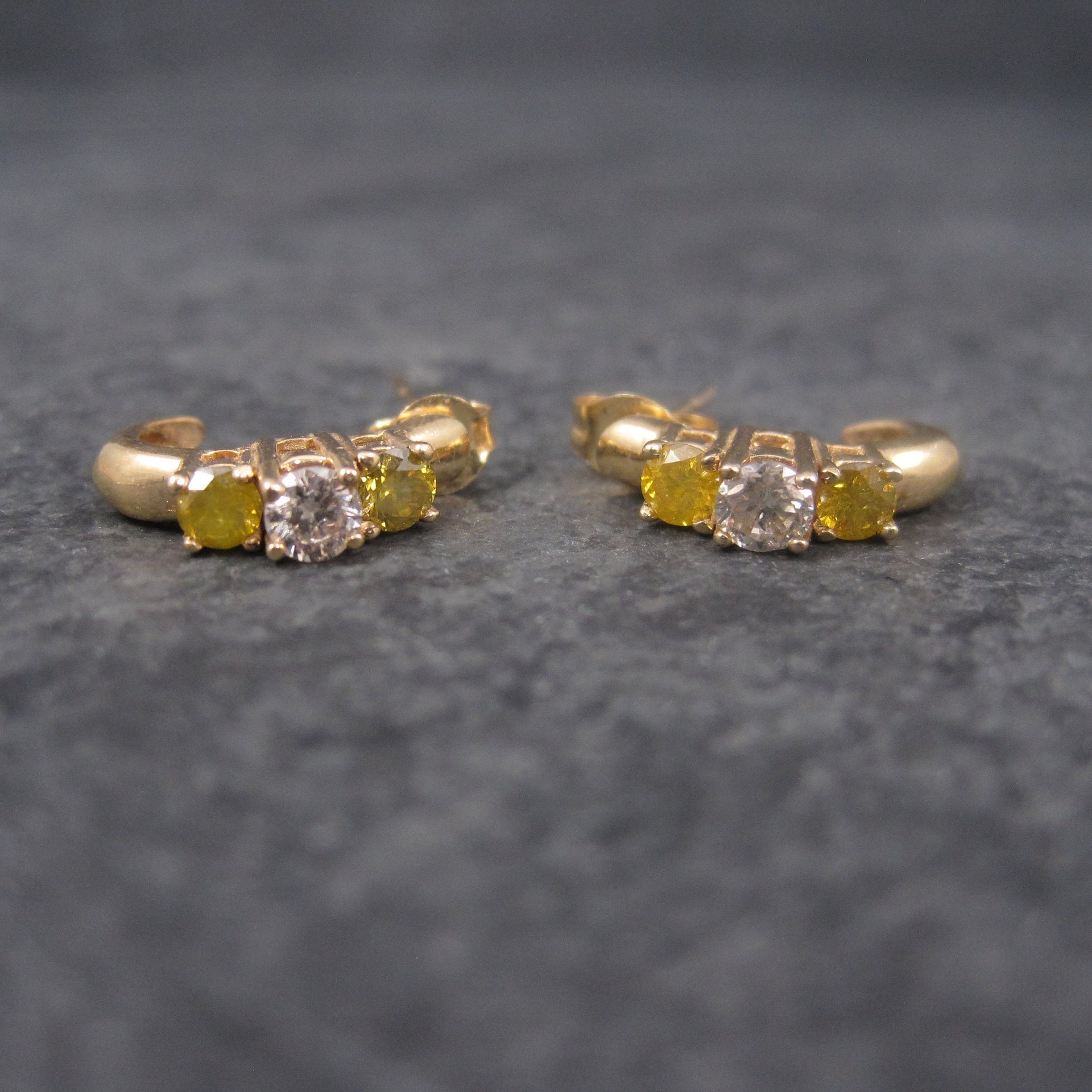 Vintage 14K .70 Ctw Fancy Yellow Diamond Earrings