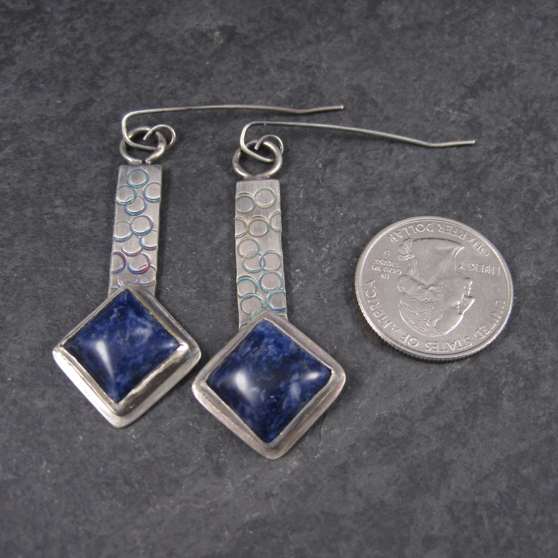 Large Sterling Silver Sodalite Earrings