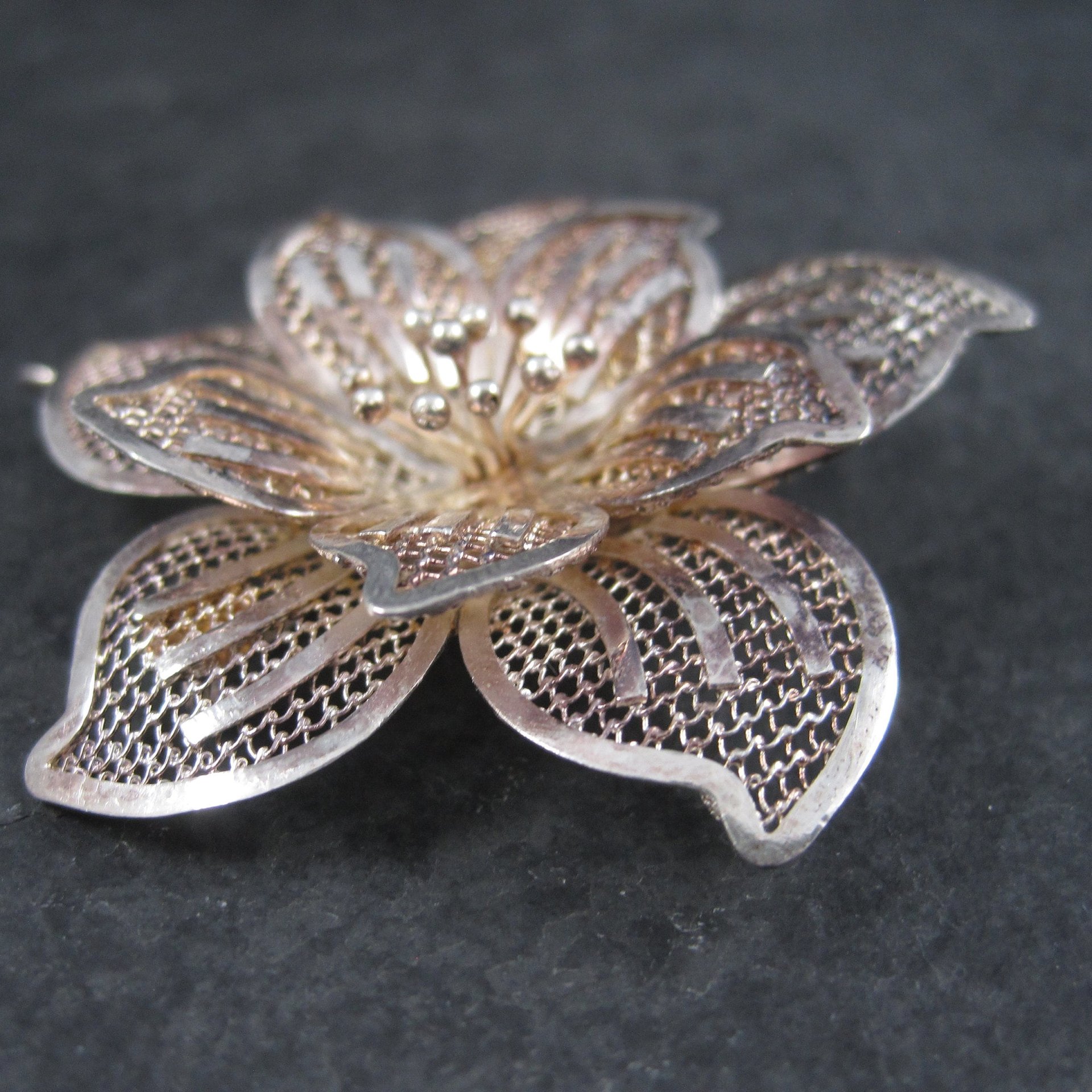 Vintage Flower Brooch Pendant Figural Filigree Sterling