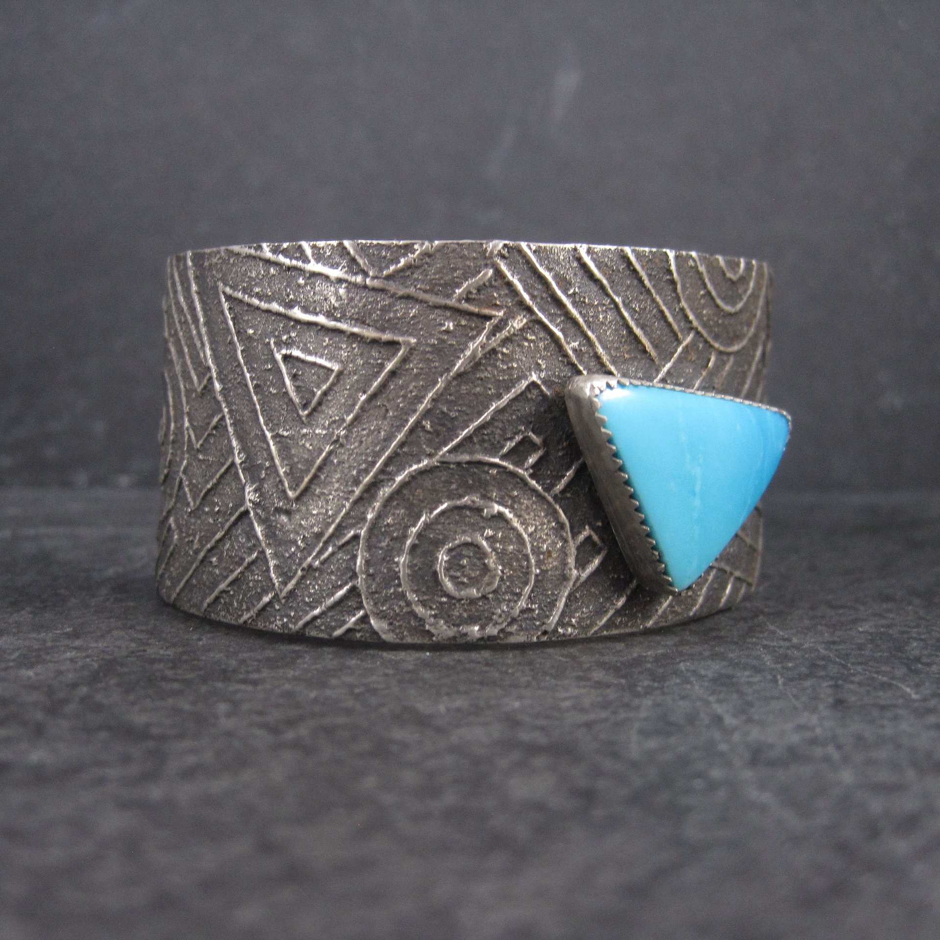 Wide Sterling Tufa Cast Turquoise Cuff Bracelet 7 Inches