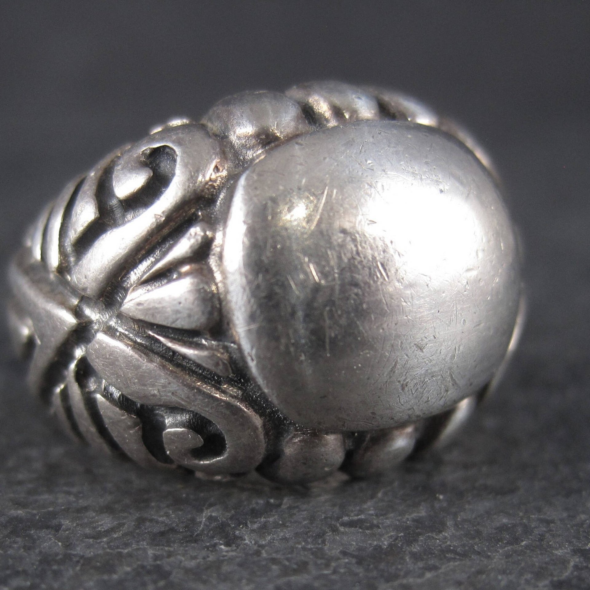 Heavy Vintage Gothic Dome Ring Sterling Size 7.5