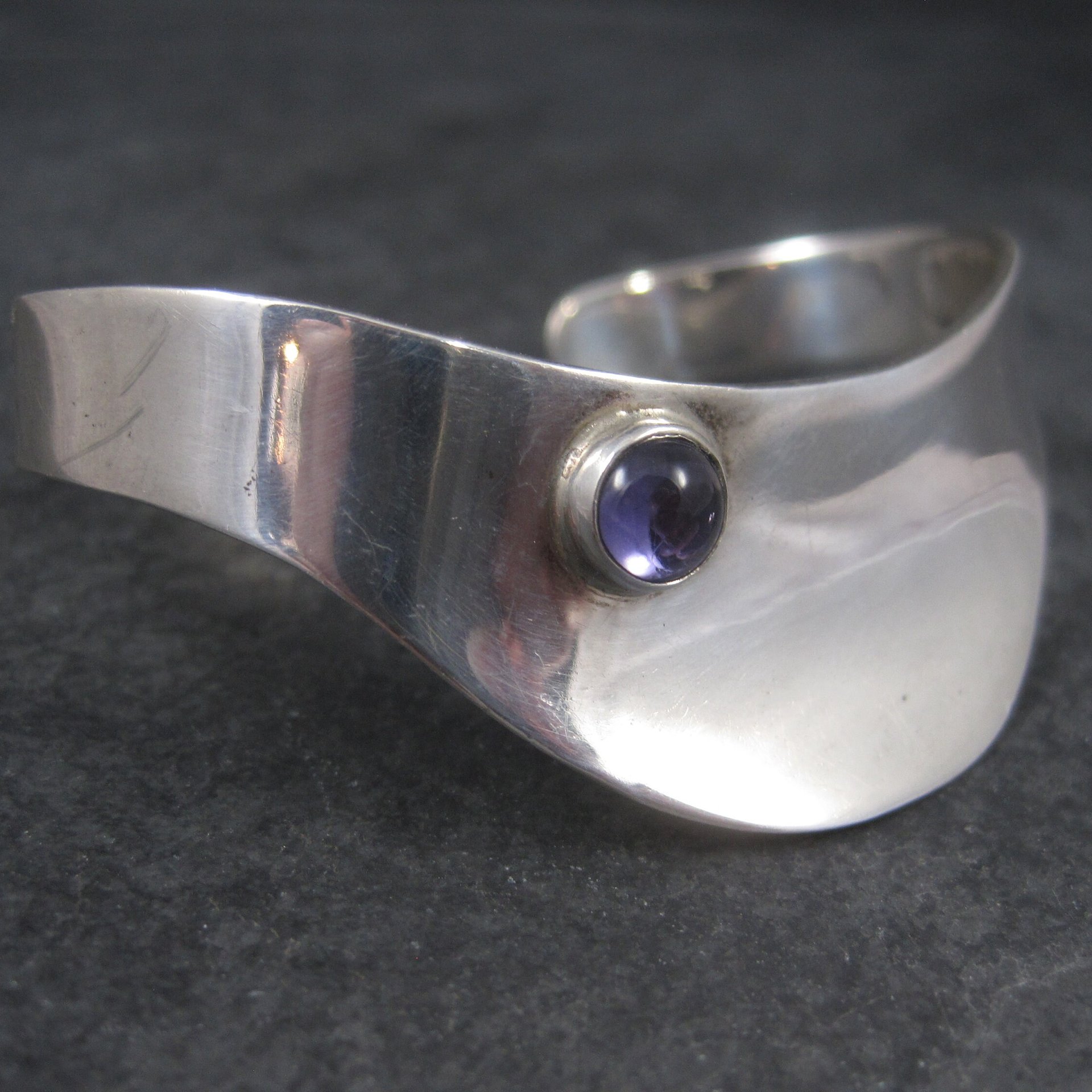 Estate Mexican Sterling Amethyst Cuff Bracelet 6 Inches