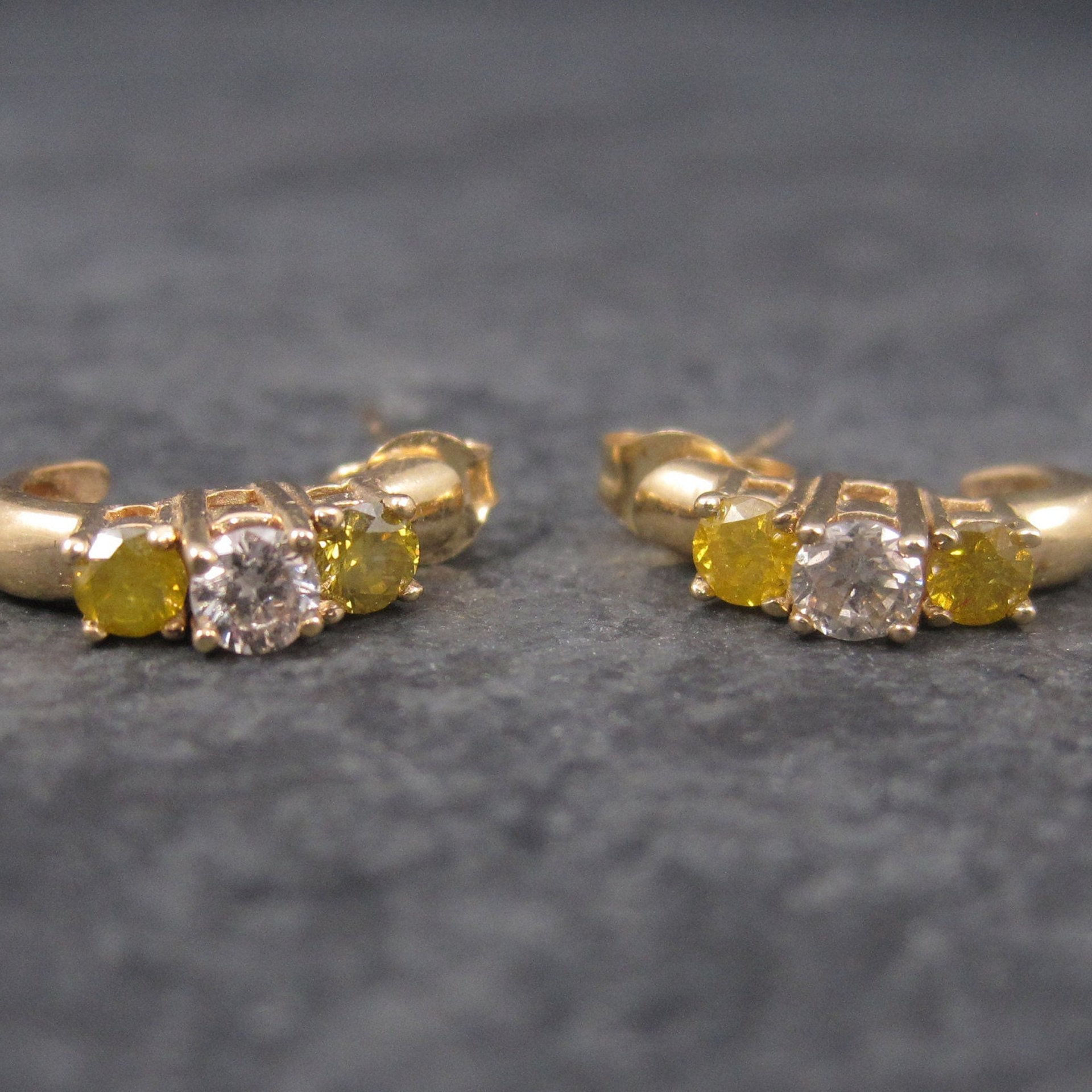 Vintage 14K .70 Ctw Fancy Yellow Diamond Earrings