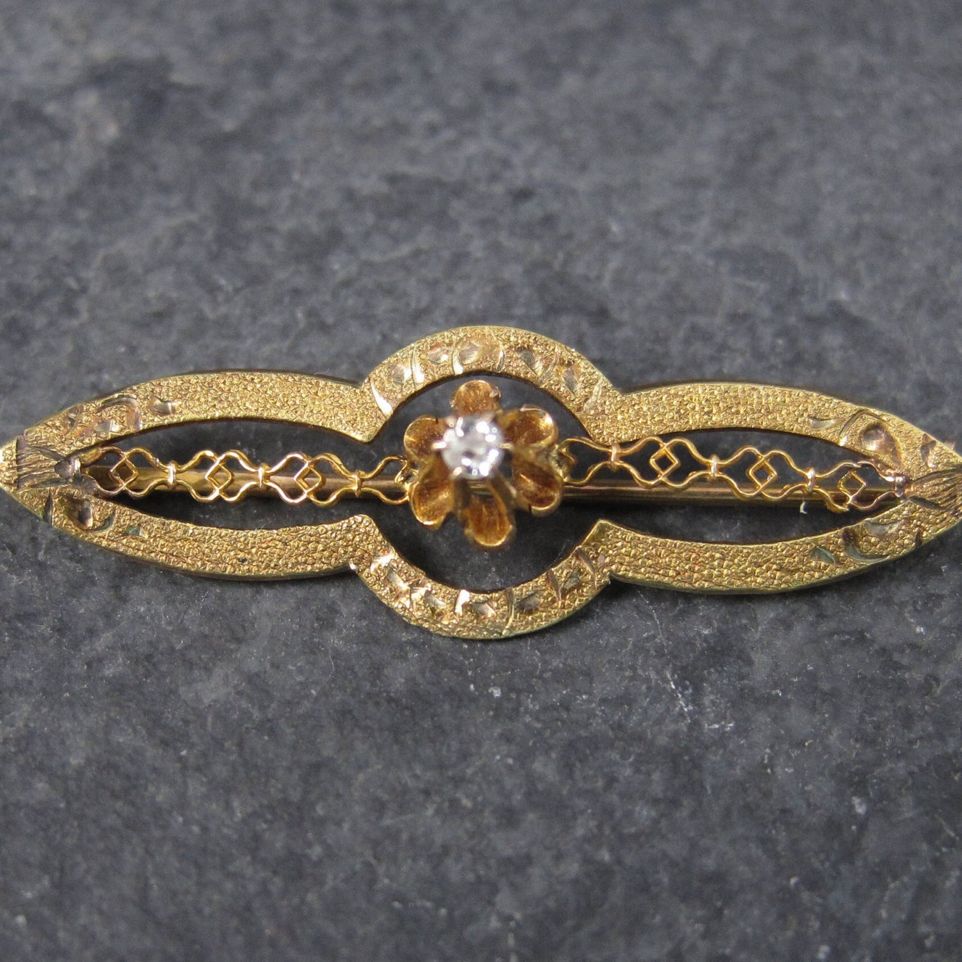 Antique 10K Diamond Brooch Pin