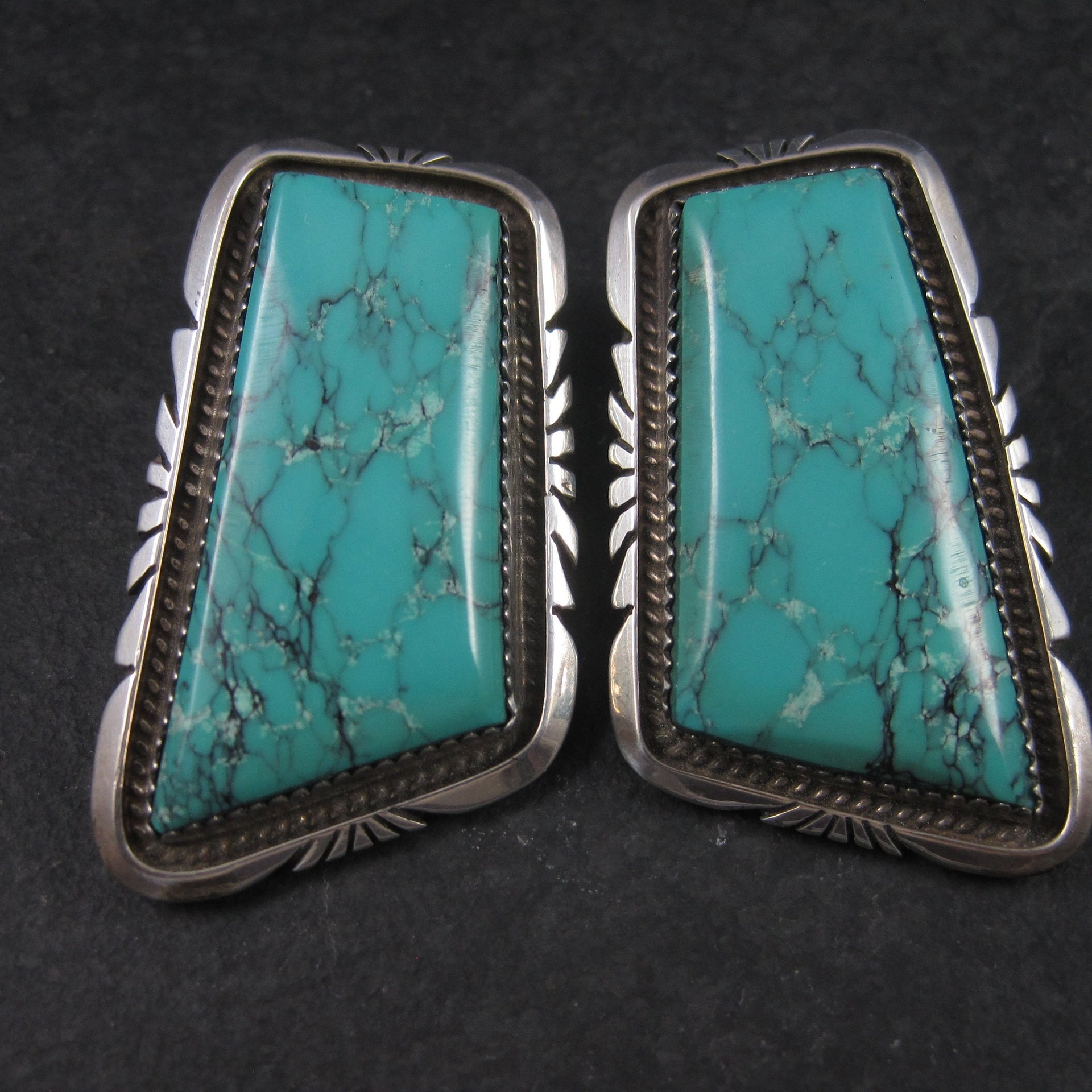 Large Vintage Sterling Turquoise Earrings Betty Bitsie