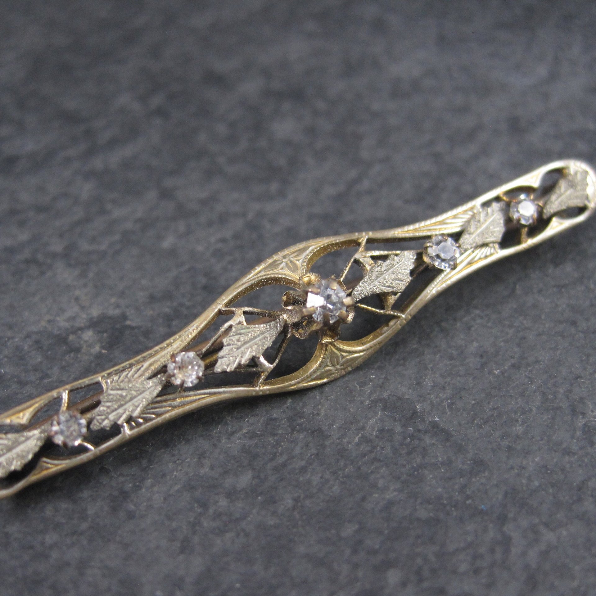 Antique Art Nouveau Rolled Gold Sterling Filigree Paste Diamond Brooch Sturdevant & Whiting