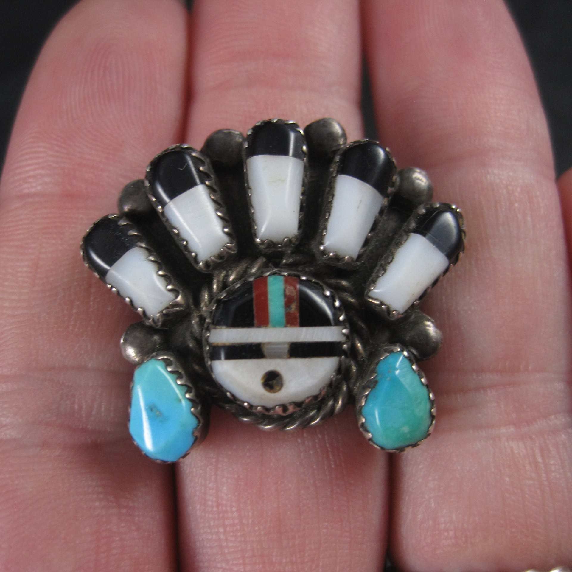 Vintage Sunface Jewelry Set Native American Cuff Bracelet and Ring Size 10