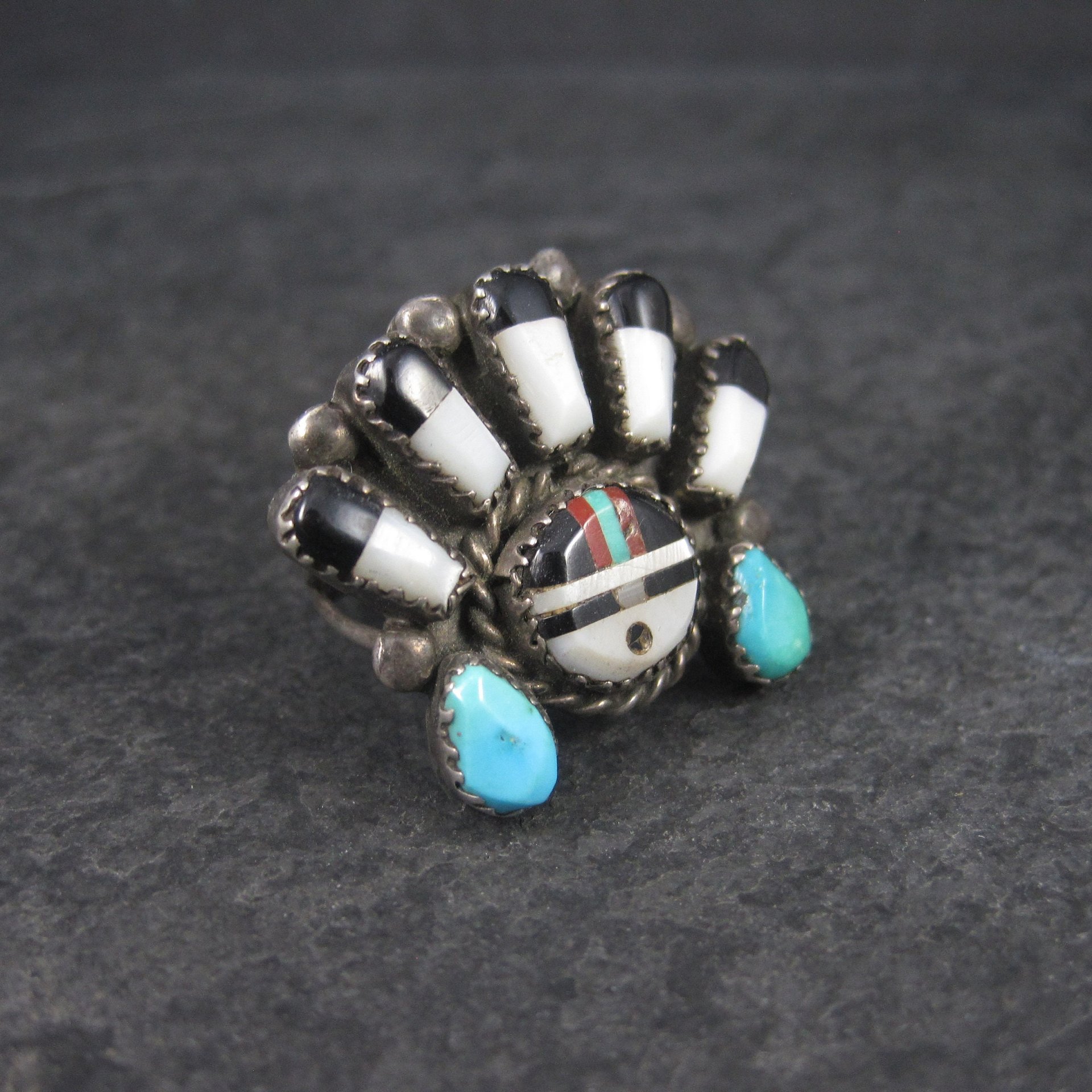 Vintage Sunface Jewelry Set Native American Cuff Bracelet and Ring Size 10