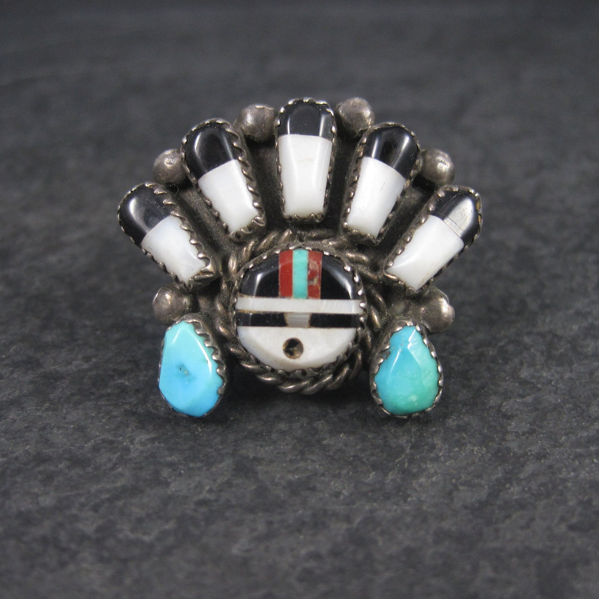 Vintage Sunface Jewelry Set Native American Cuff Bracelet and Ring Size 10