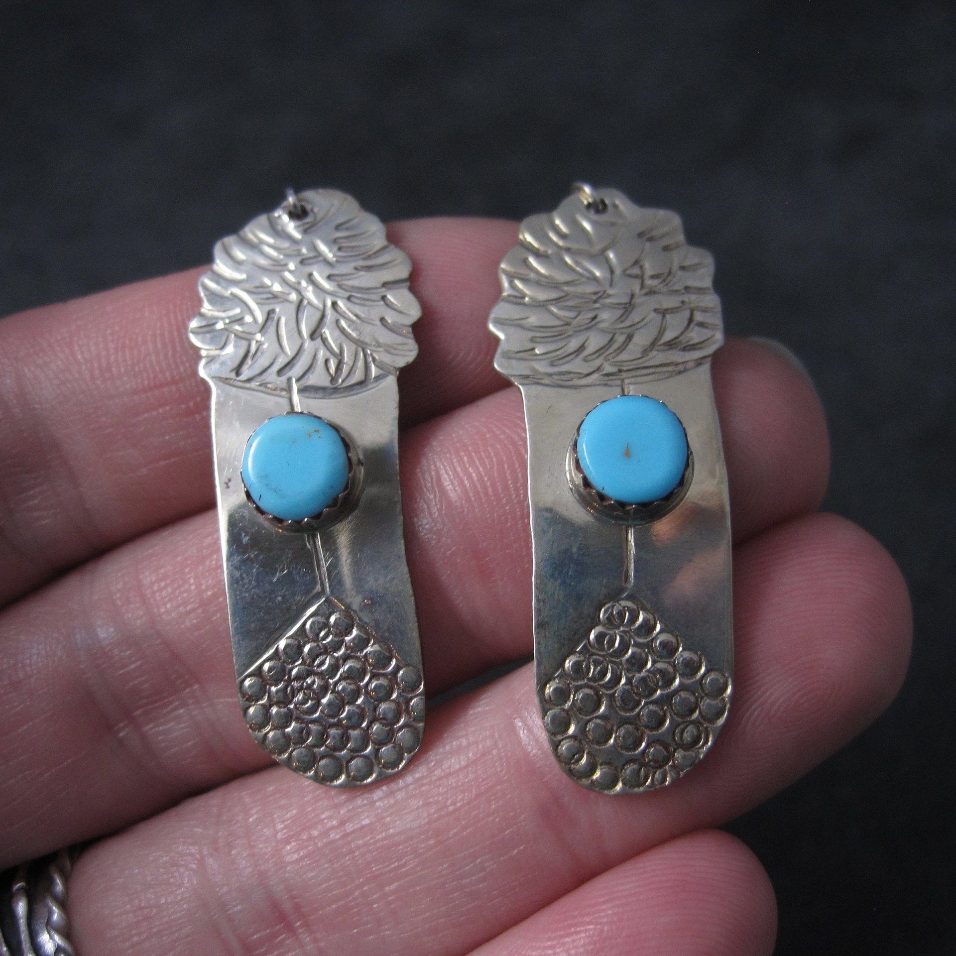 Vintage Navajo Sterling Turquoise Feather Earrings