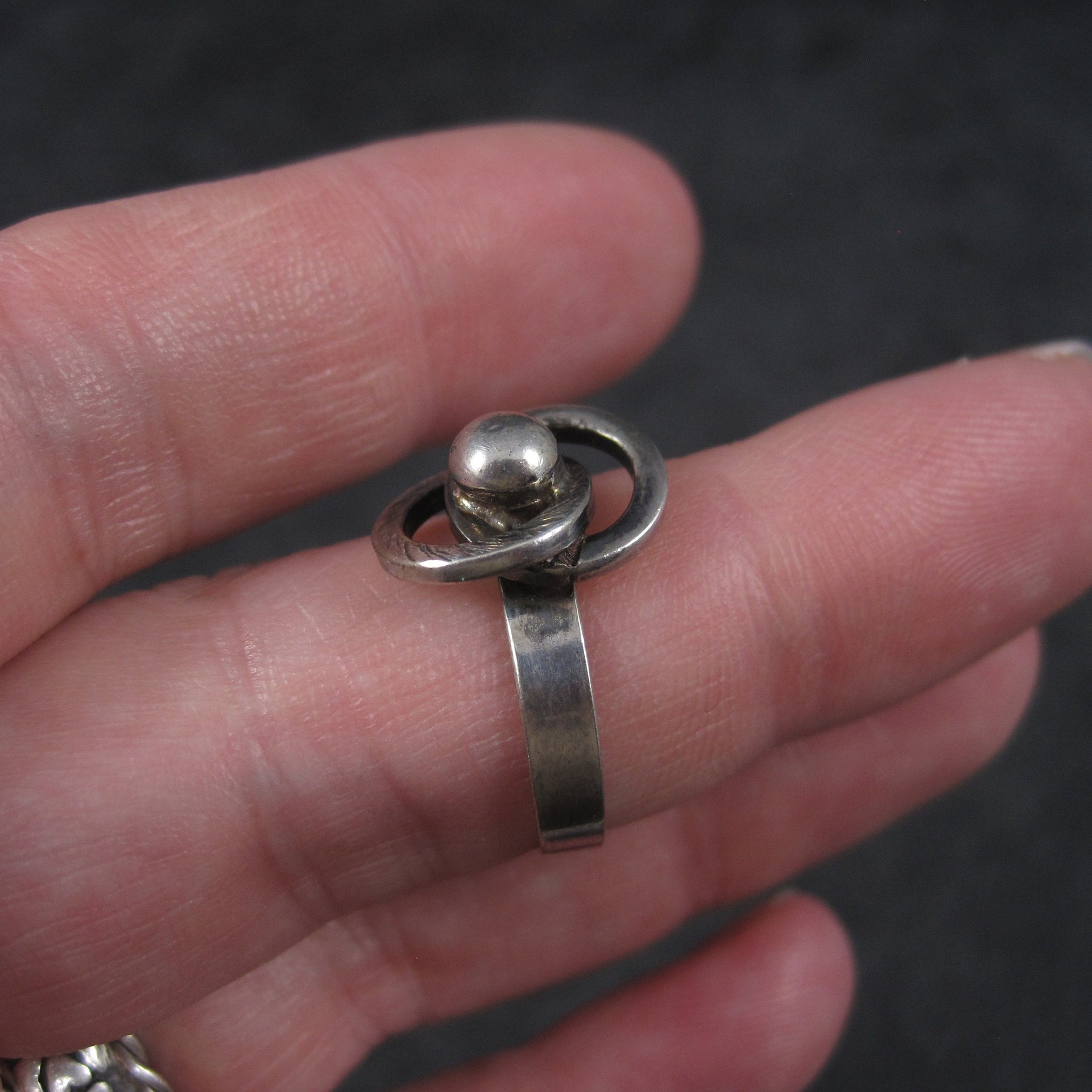 Vintage Sterling Atomic Ring Adjustable Size 5 to 7