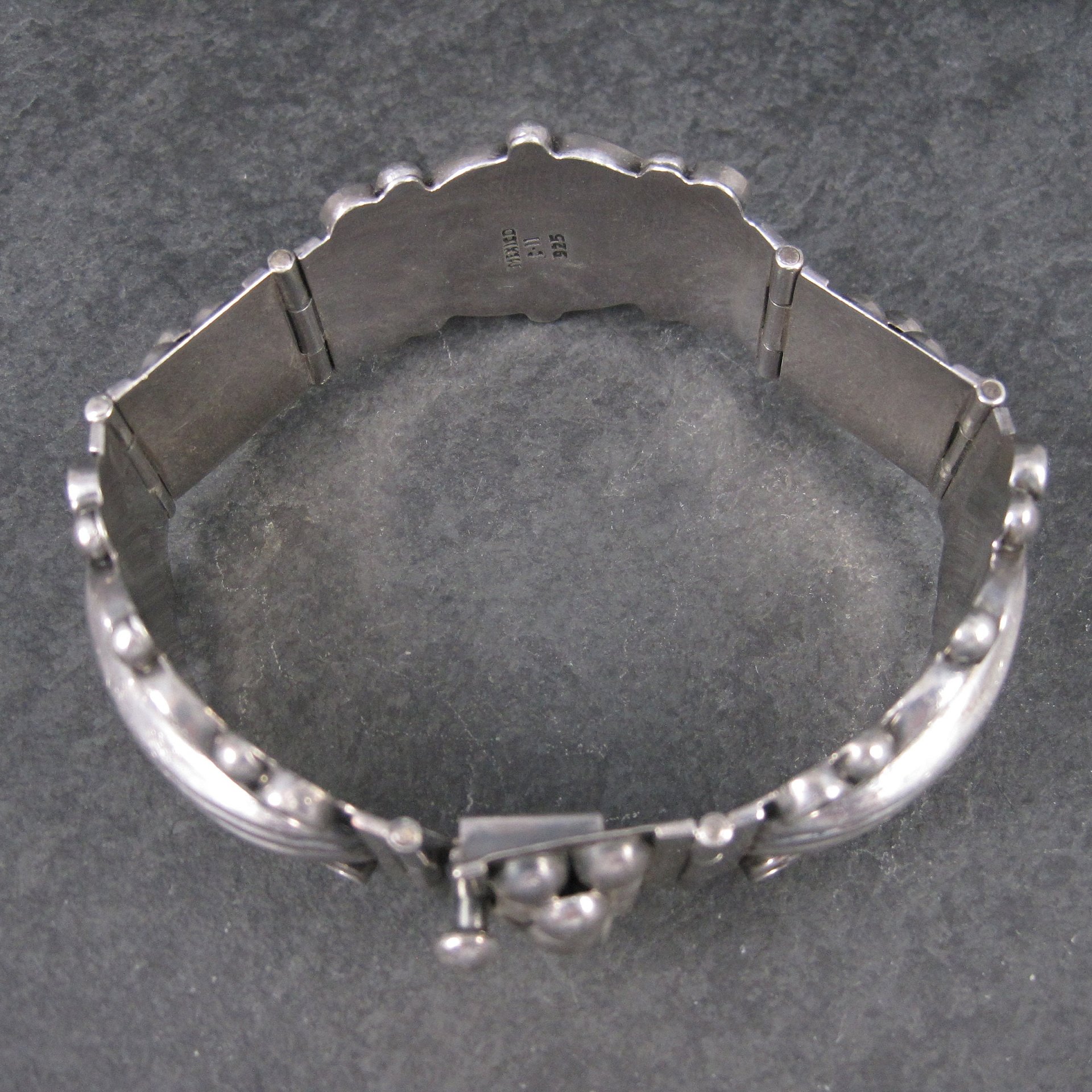 Wide Ornate Vintage Panel Bracelet Mexican Sterling 7.5 Inches