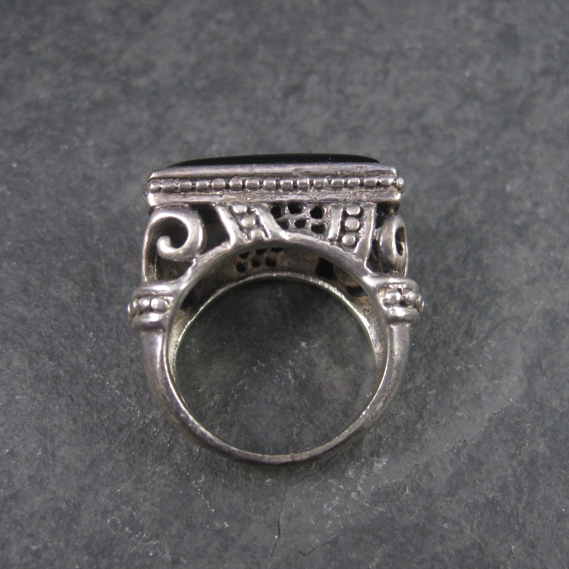 Gothic Vintage Sterling Onyx Filigree Ring Size 6
