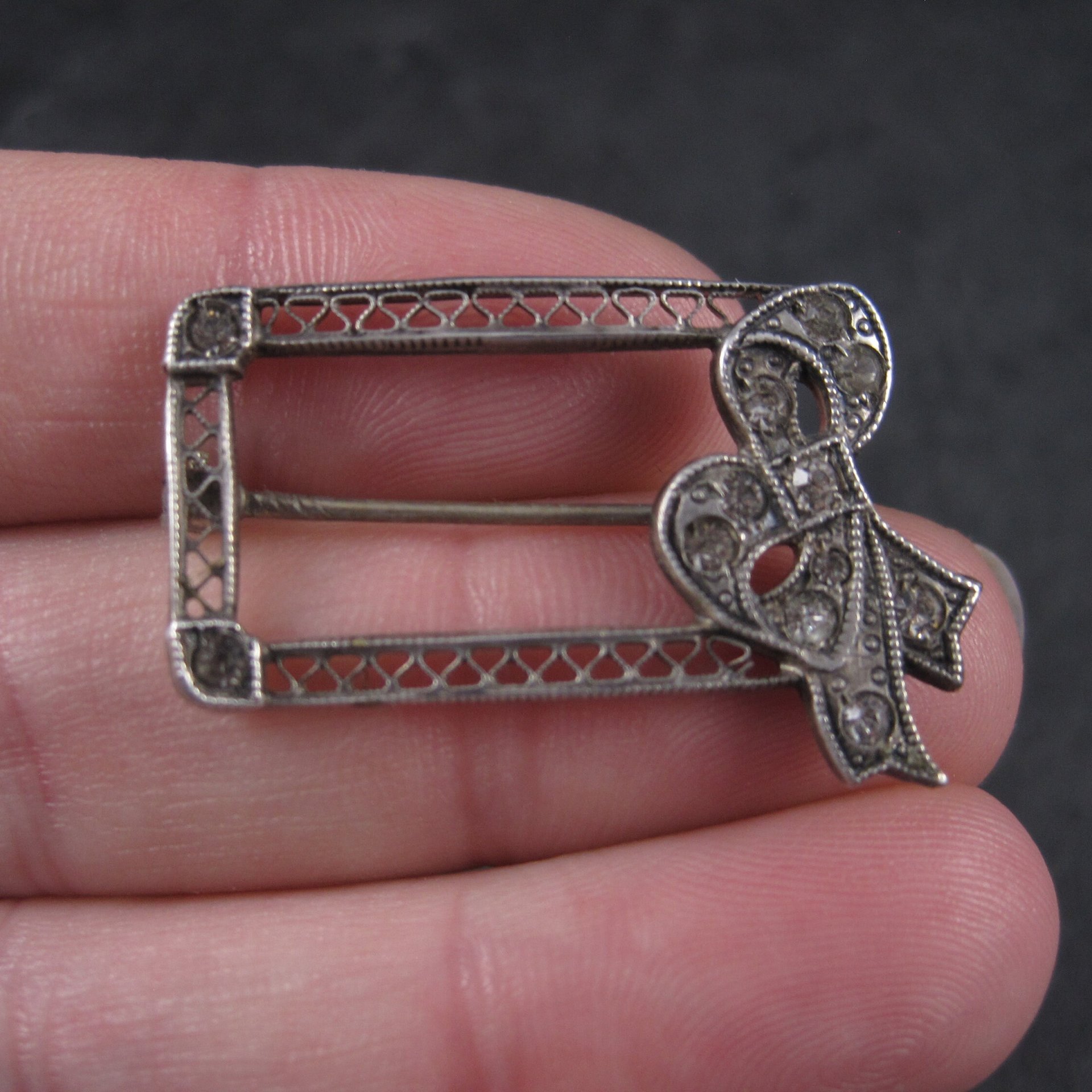 Antique Sterling Paste Diamond Bow Brooch