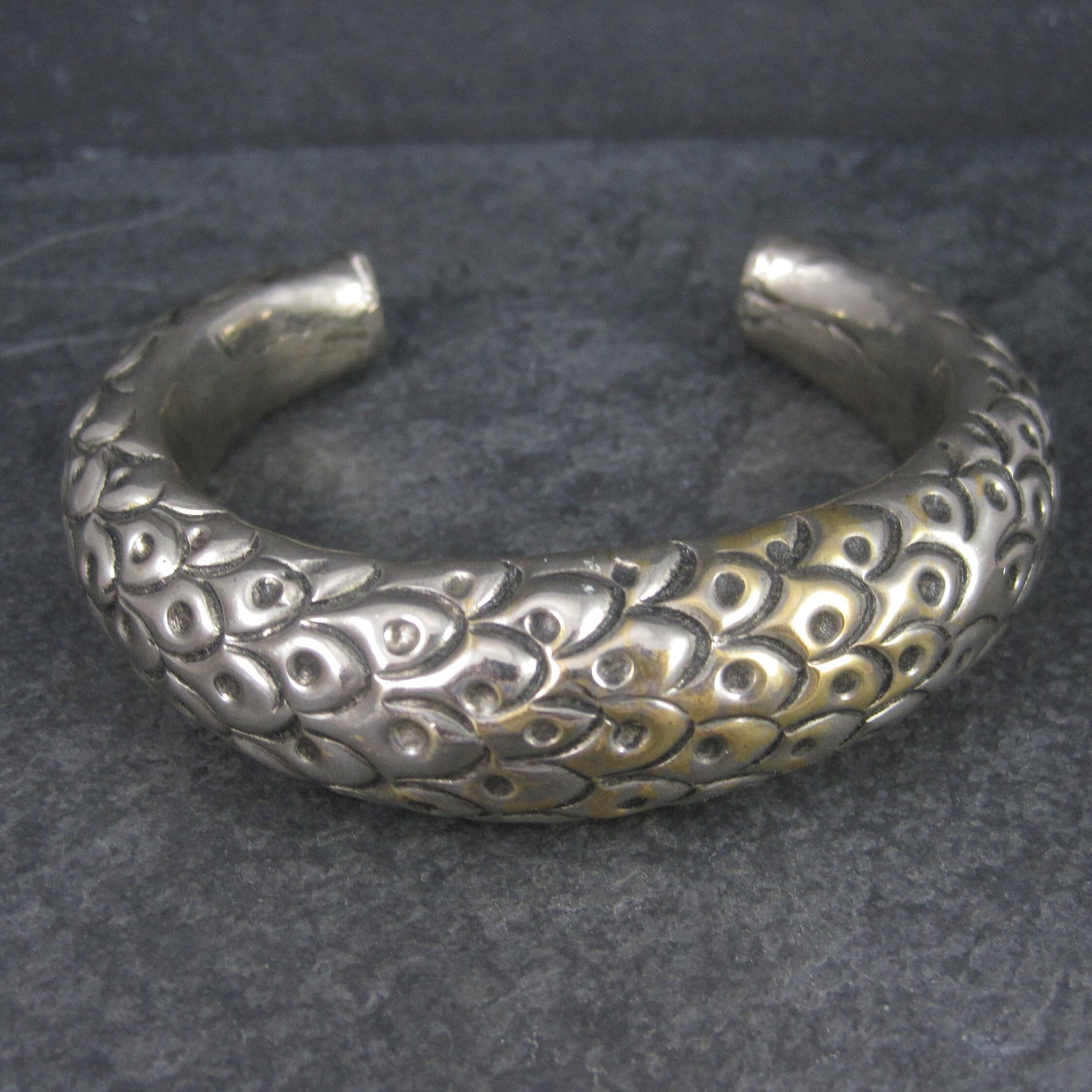 Antique Hollow Peacock Rattle Cuff Bracelet 7.25 Inches