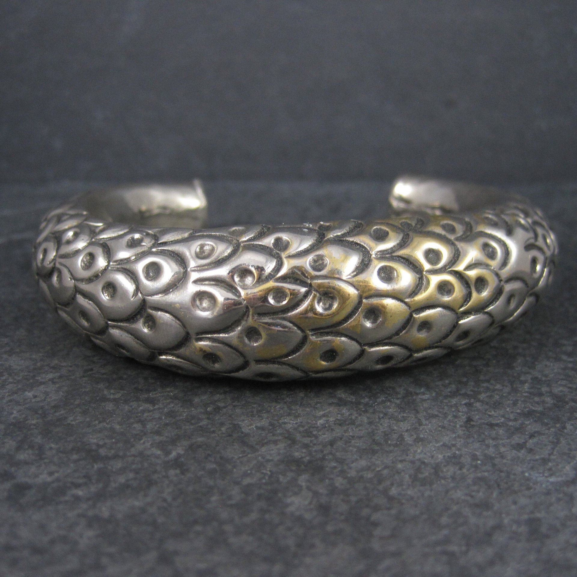 Antique Hollow Peacock Rattle Cuff Bracelet 7.25 Inches