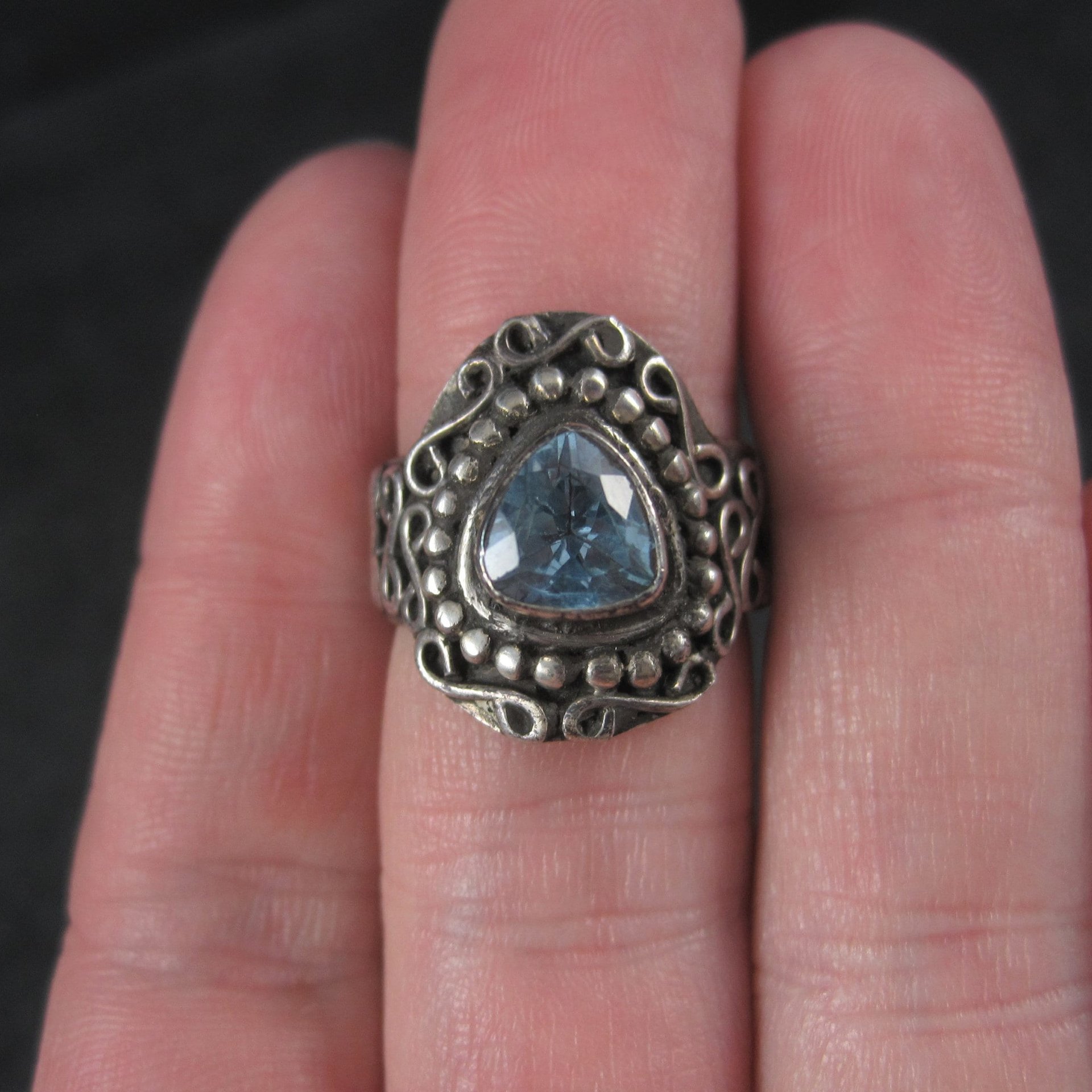 Vintage Balinese Sterling Topaz Ring Size 5