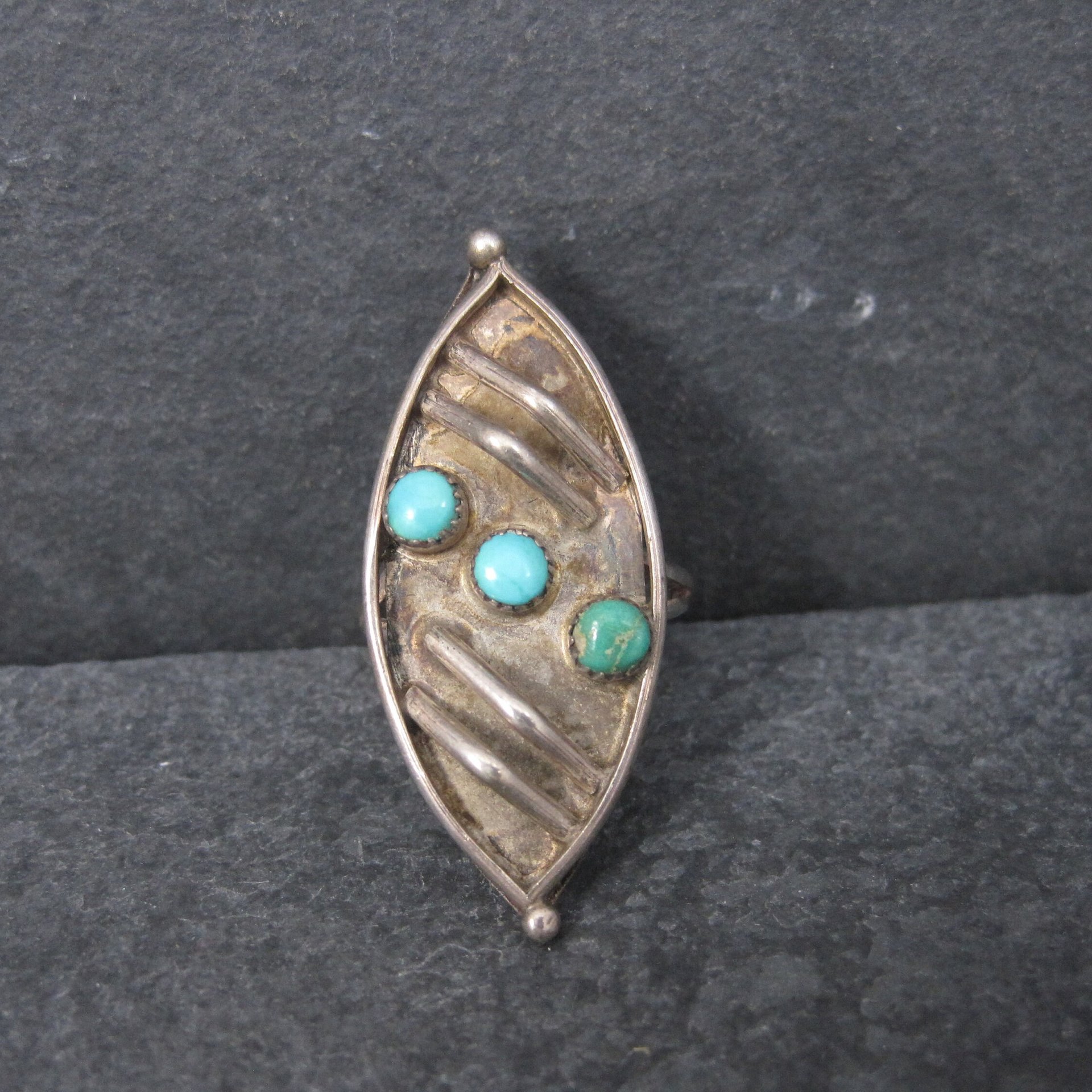 Long Vintage Navajo Sterling Turquoise Ring Size 7