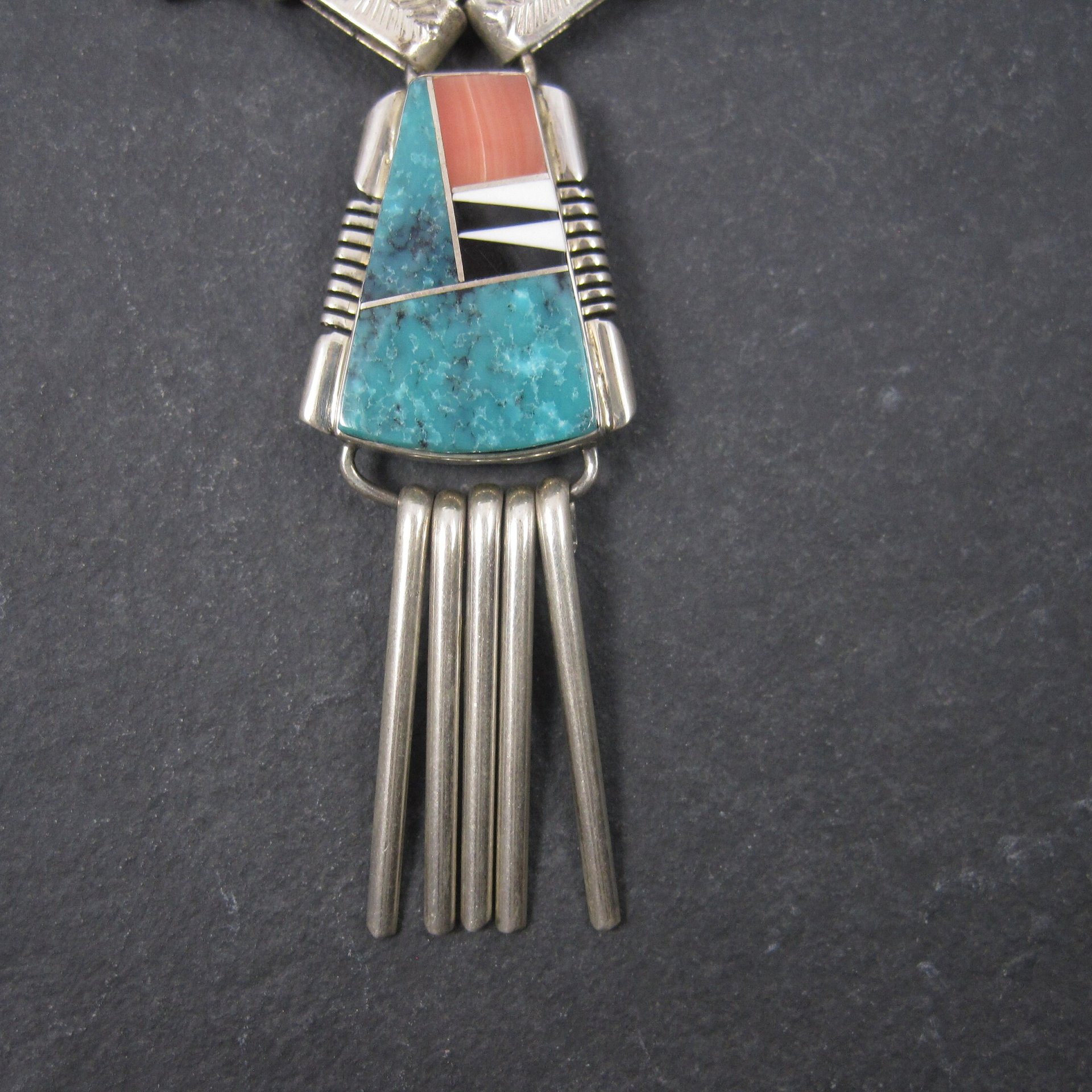 Vintage Navajo Turquoise Inlay Necklace John Charley