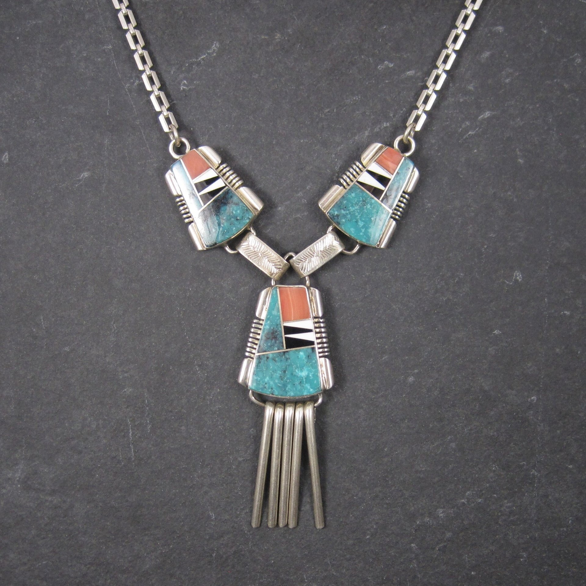 Vintage Navajo Turquoise Inlay Necklace John Charley