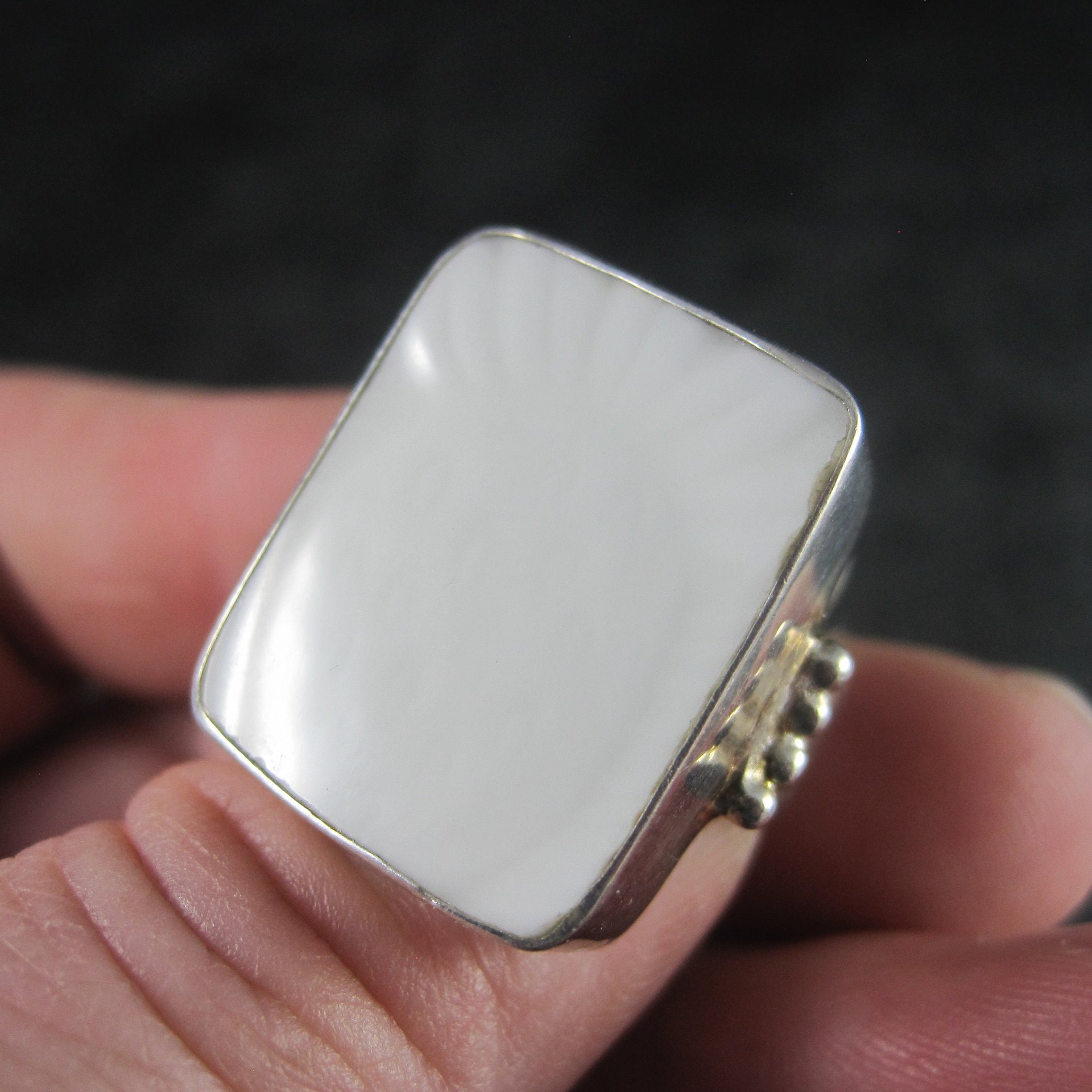 Vintage Sterling White Pottery Pineapple Ring Size 8.5