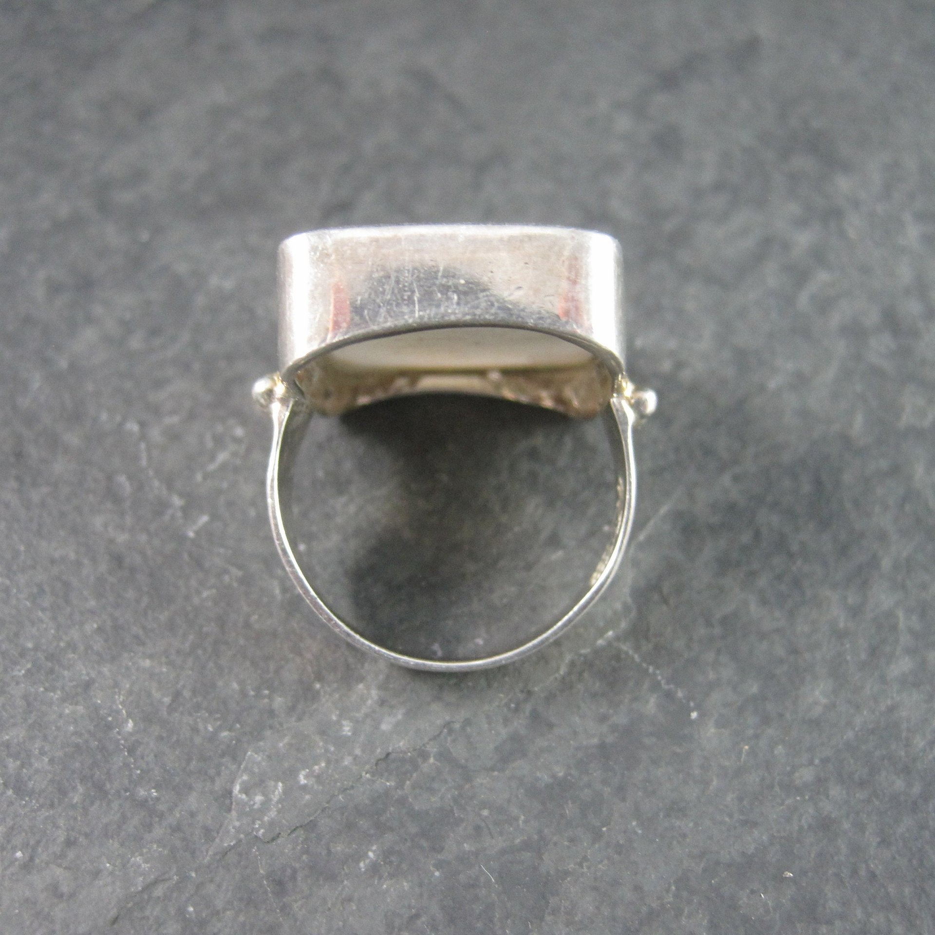 Vintage Sterling White Pottery Pineapple Ring Size 8.5