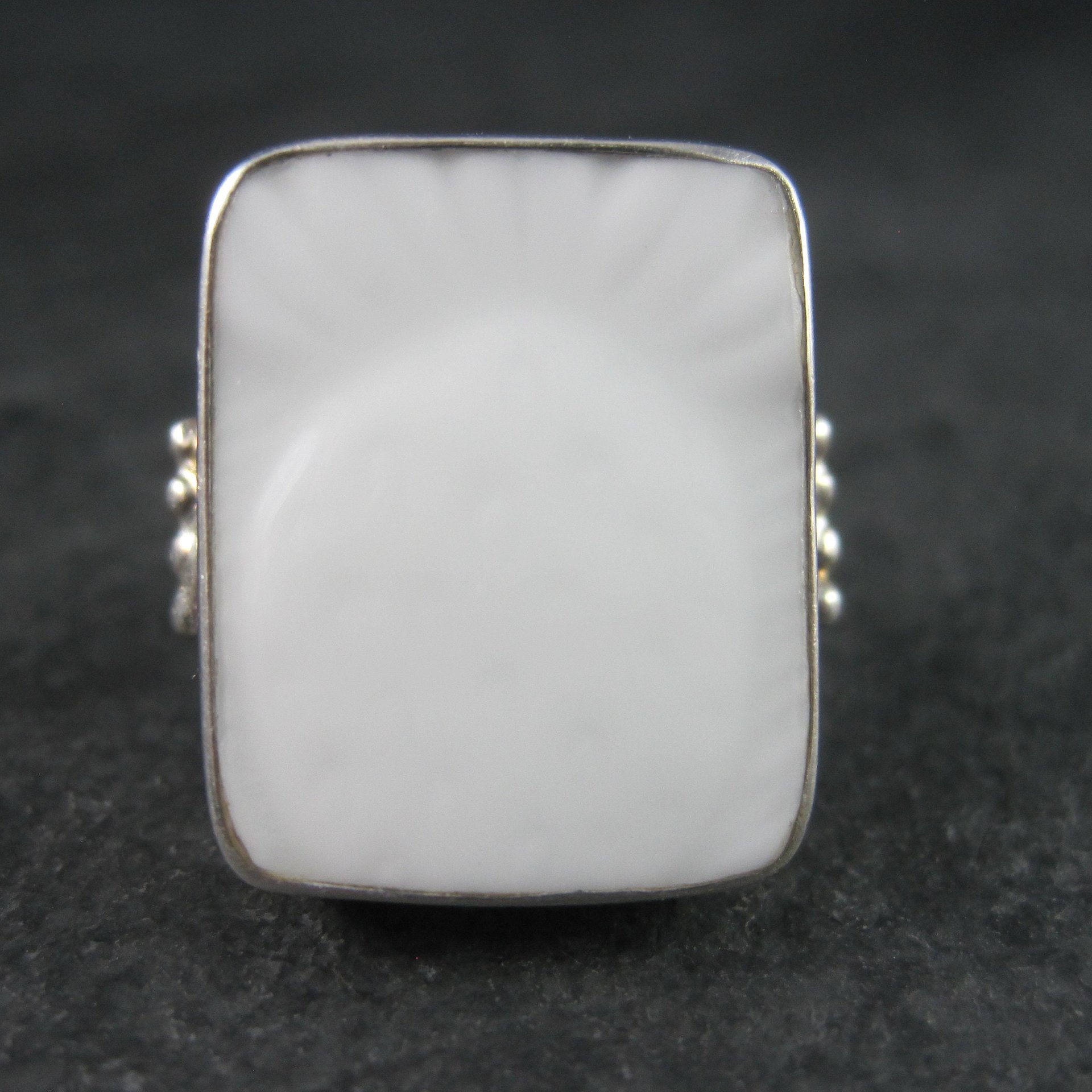 Vintage Sterling White Pottery Pineapple Ring Size 8.5