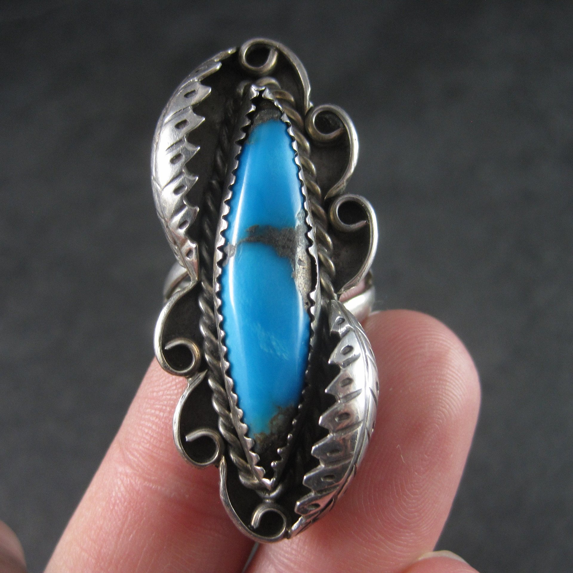 Large Vintage Navajo Turquoise Ring Size 8