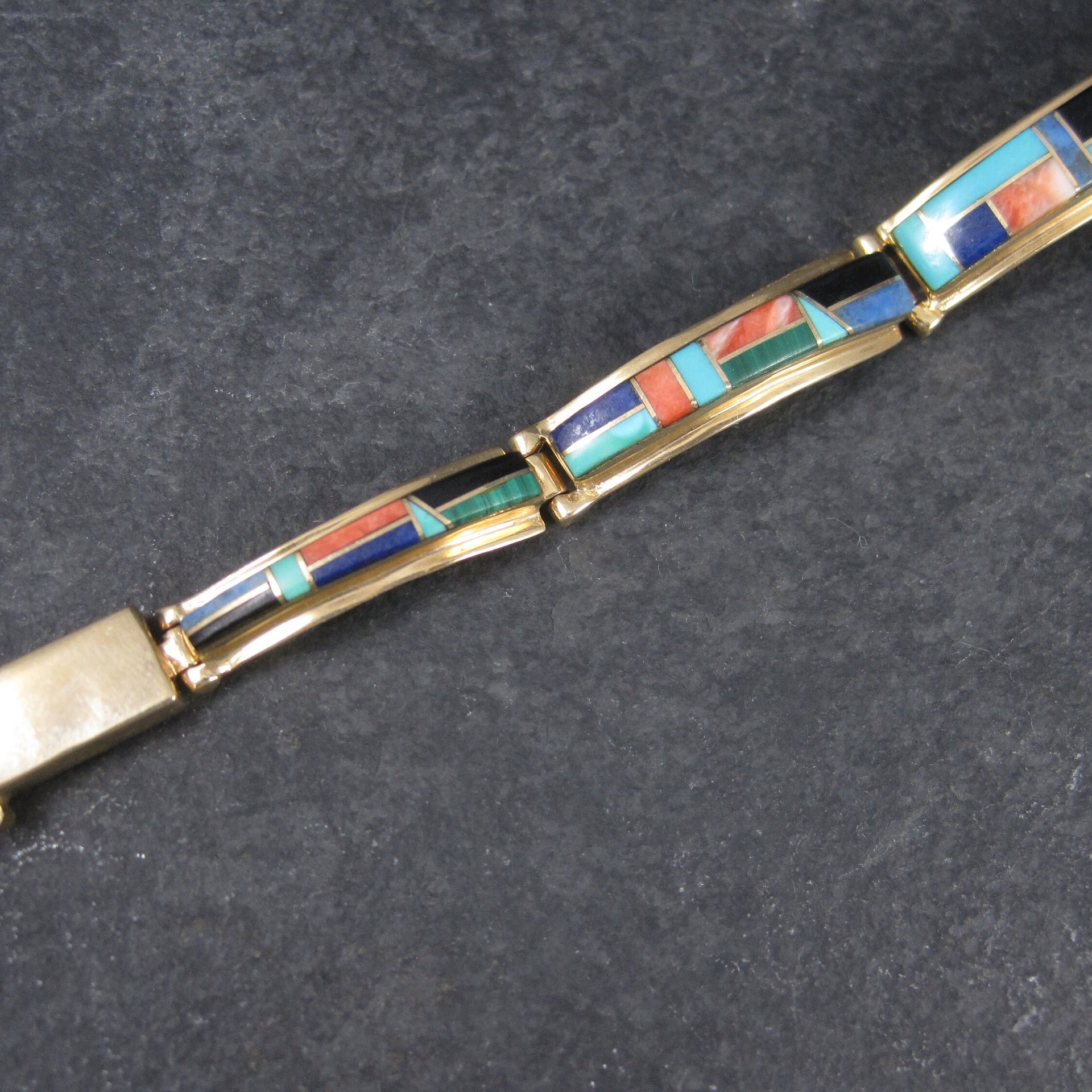 Vintage 14K Native American Inlay Bracelet 8 Inches T Barbre