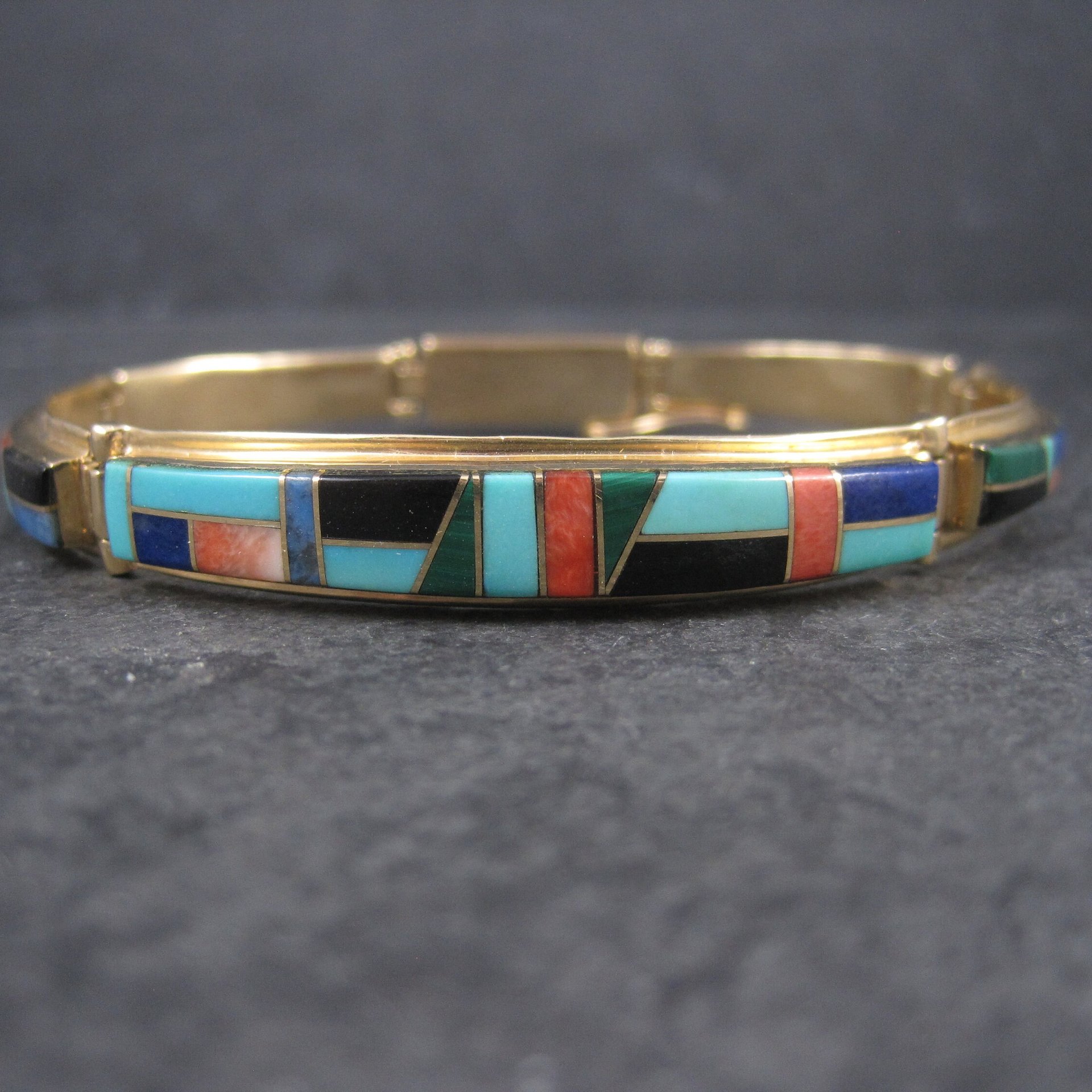 Vintage 14K Native American Inlay Bracelet 8 Inches T Barbre